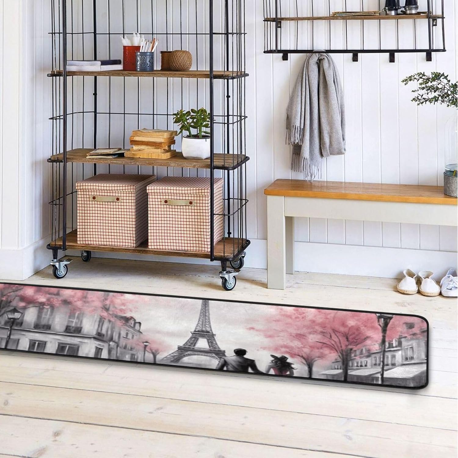 xigua Pink Paris Tower Non-Slip Runner Rug Area Rug Washable Rectangle Rug for Bedroom Living Room Bathroom Hallways Home Decor 72x24 Inches