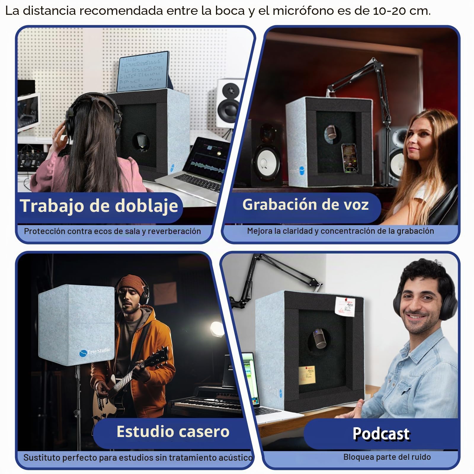 BXI Cabina vocal cerrada, caja de aislamiento de micrófono portátil, filtro reflectante plegable con espuma acústica y paneles, grabación de sonido, equipo de estudio en casa para podcast, música, voz