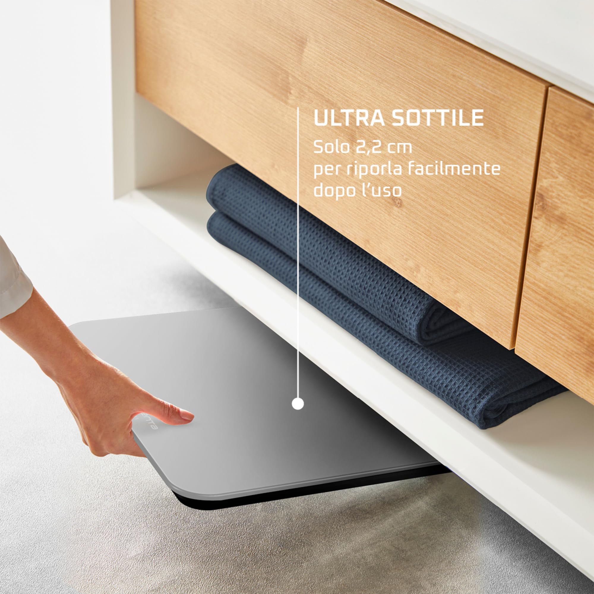 Rowenta Premiss 2.0, Bilancia da Bagno con Display LCD Facile da Leggere, Capacità 160Kg, Design Moderno e Funzioni Intelligenti, Auto Accensione e Spegnimento Automatico, Colore Argento, BS1801V0