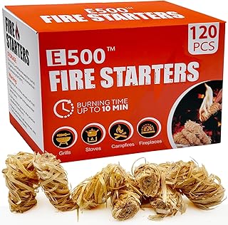 E500 Fire Starter - 120 PCS Natural Pine Fire Starters for Fireplace, Campfires, Fire Pit, BBQ, Pellet Stove, Wood, Pizza Oven - Chimney Charcoal Starter for Grill