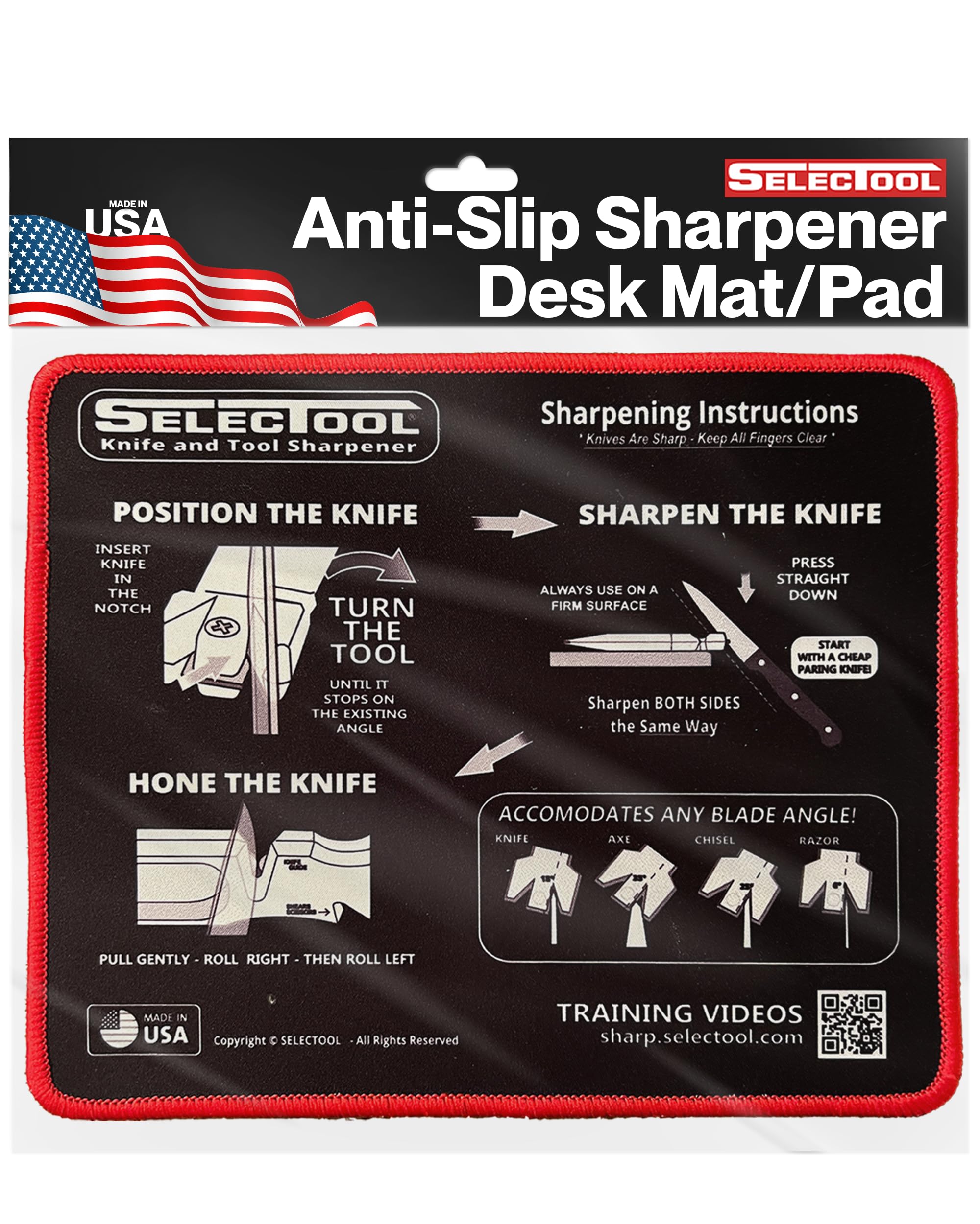 Selectool Knife Sharpener Mat for Pocket & Kitchen Knives, Scissors, EDC Gadgets - Anti-Slip Silicone Bench Pad with Measuring Grid for Whetstone & Electric Knife Sharpener, Made in USA, 8.5" x 7"