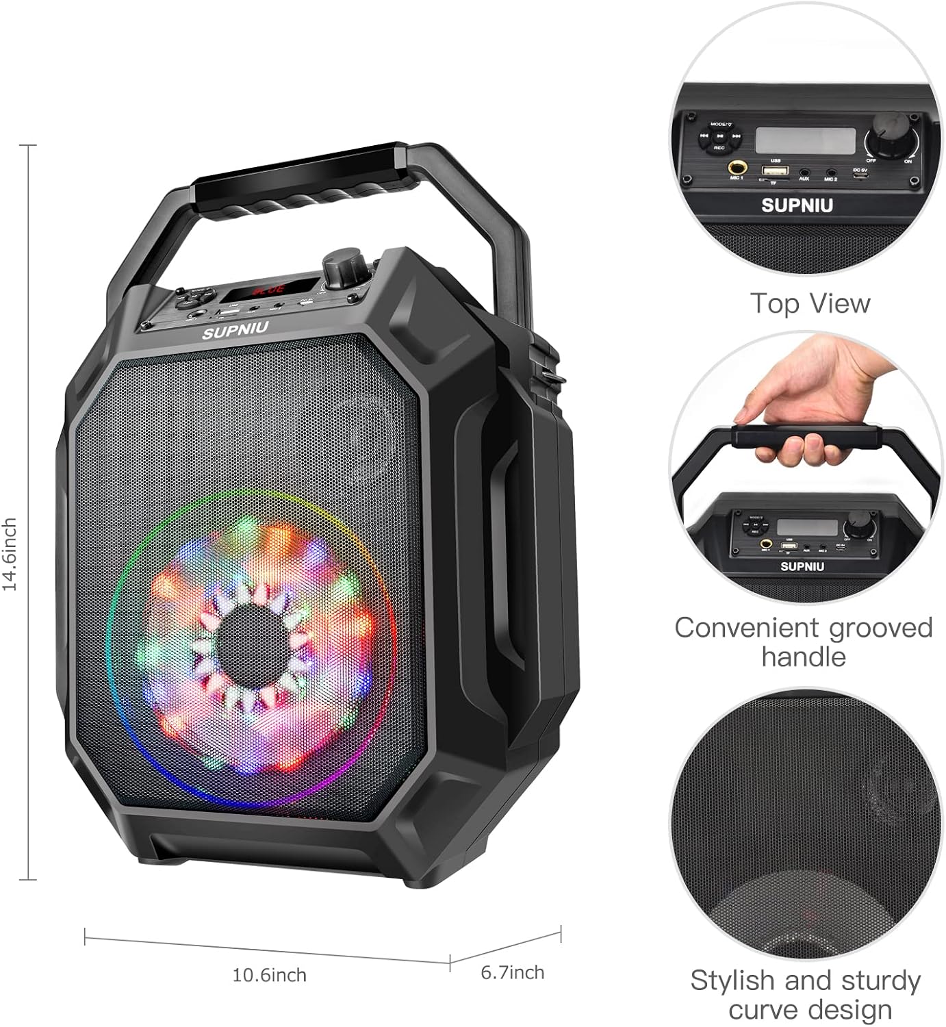 Loud Bluetooth Speaker, 70W Portable Speakers Bluetooth Wireless with Colorful Lights, 6.5'' Big Loudspeaker Rich Bass, Crystal Clear Sound, Outdoor Bluetooth 5.0 Stereo Speaker for Home Party Travel