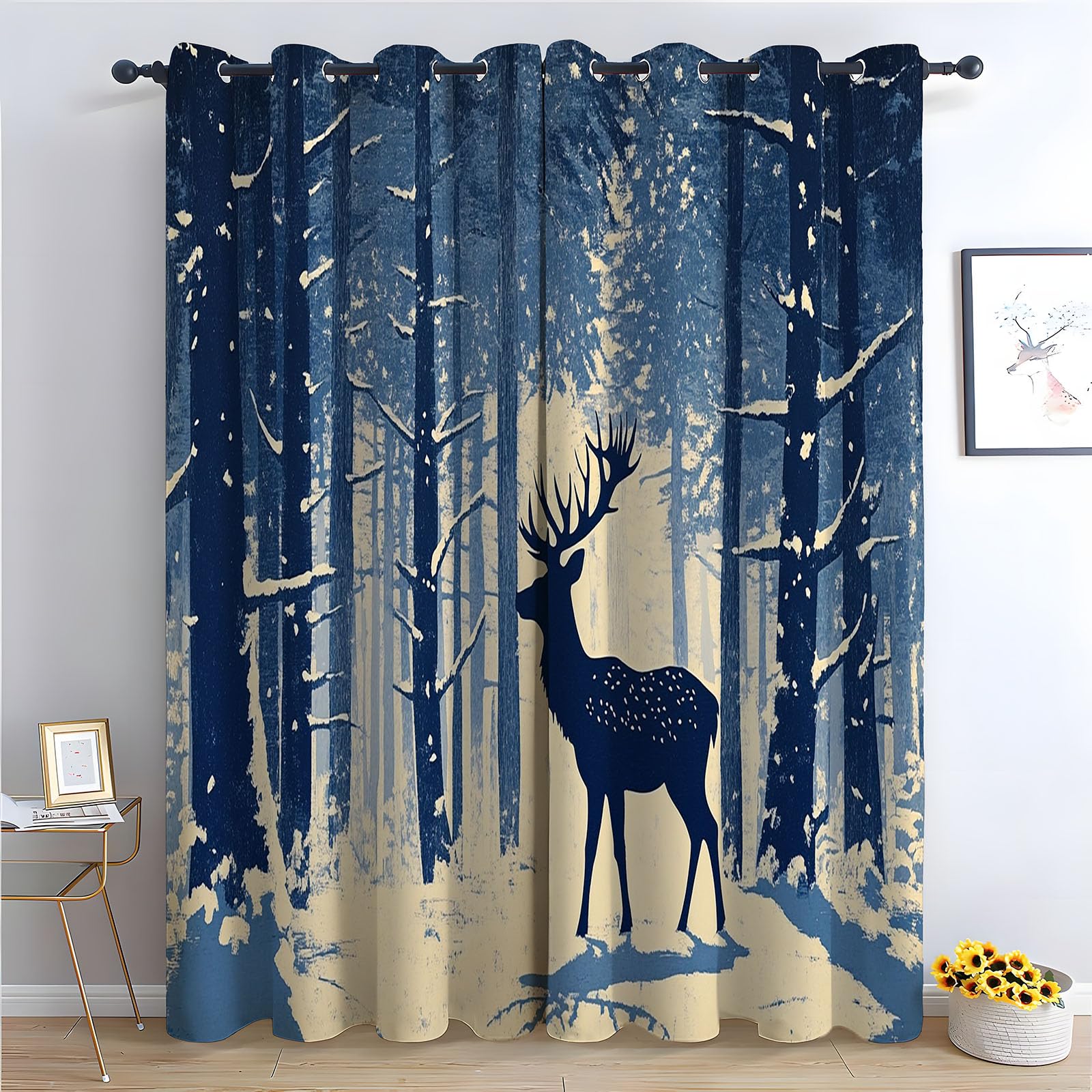 WQBQKKX Abstract Line Curtains For Bedroom Deer Eyelet Curtains for Living Room Thermal Insulated Window Curtain Drapes for Dining Room-52 W x 108" L (Pack of 2)