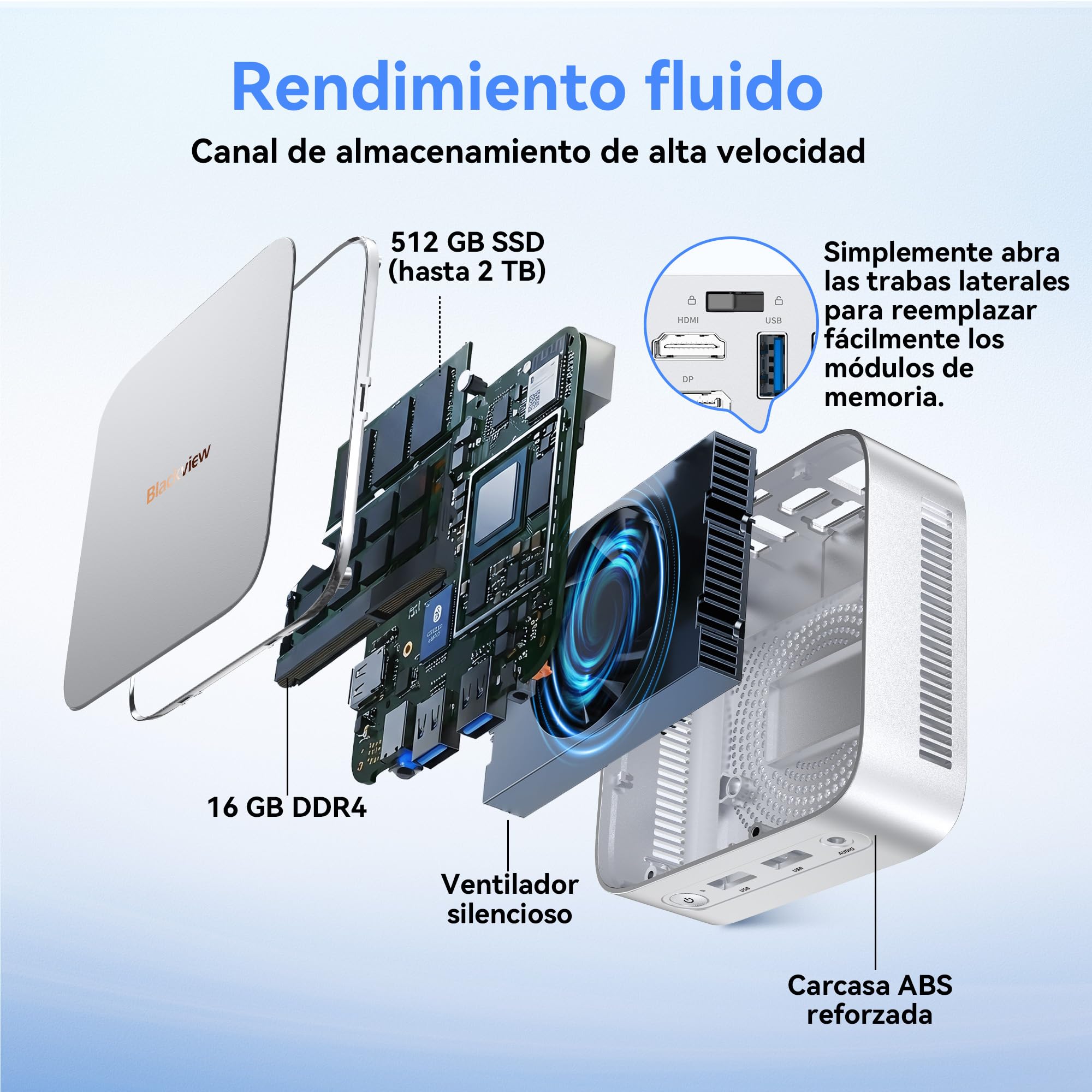 【Set Completo】Blackview MP50 Mini PC AMD Ryzen 5 (16GB RAM 512GB SSD) con Teclado y Ratón, Gráficos Radeon Vega 8, Win 11 Pro, HDMI/DP 4K, WiFi 5/BT 4.2,Mini Ordenador de Sobremesa para Oficina y Casa — view 7