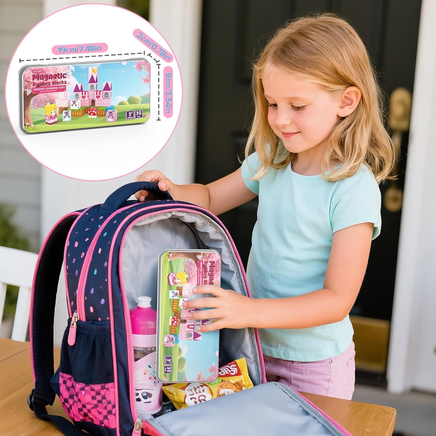 Mini Magnetic Blocks, Magnetic Blocks Travel with Portable Iron Storage Box, 35PCS Magnet Building Blocks for Toddlers, STEM Educational Magnet Toys for Ages 3 4 5 6 7 8 Boys Girls, Unicorn