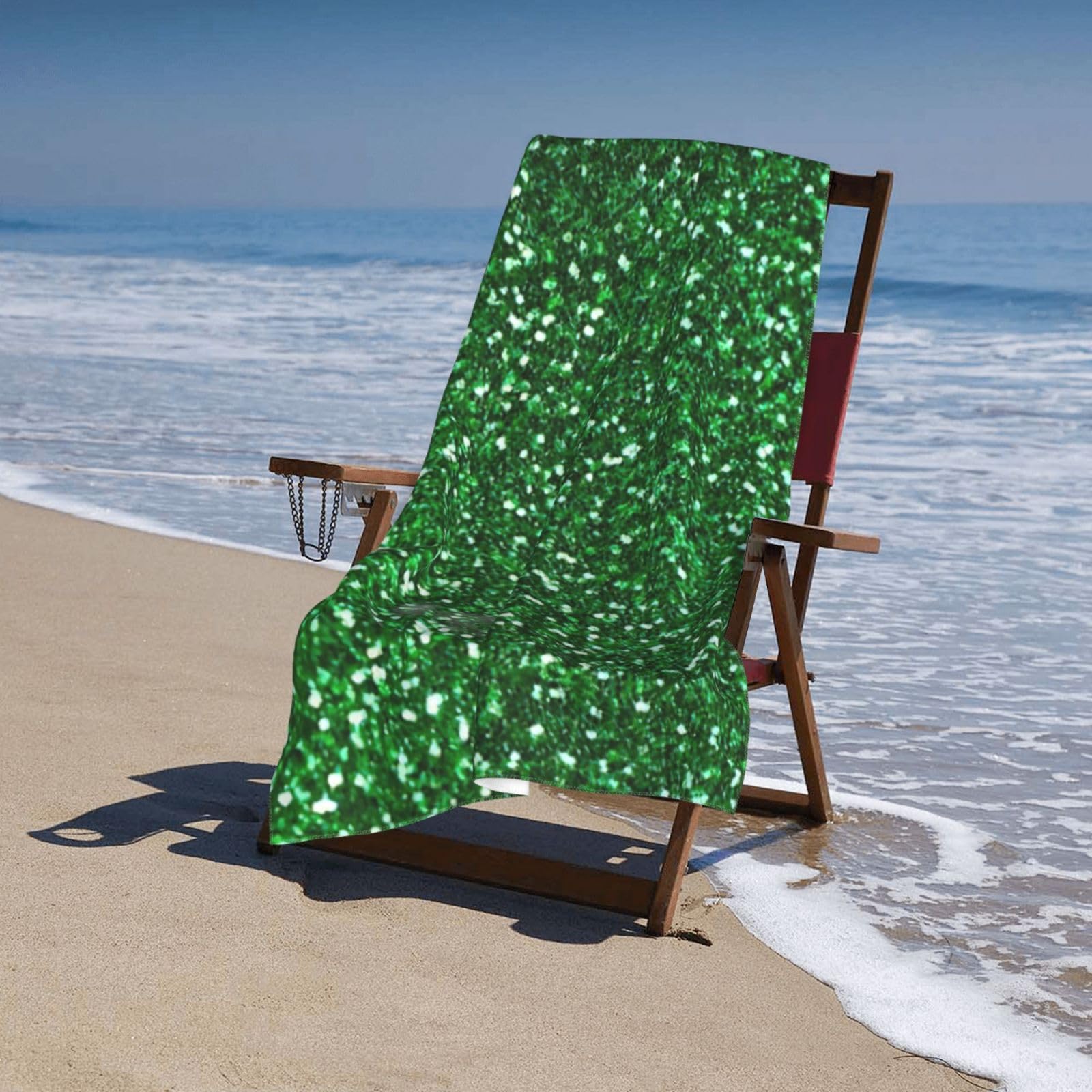 Serviettes de plage vertes à paillettes pour adultes, séchage rapide, douces, légères, pour salle de sport, piscine, hôtel, extérieur