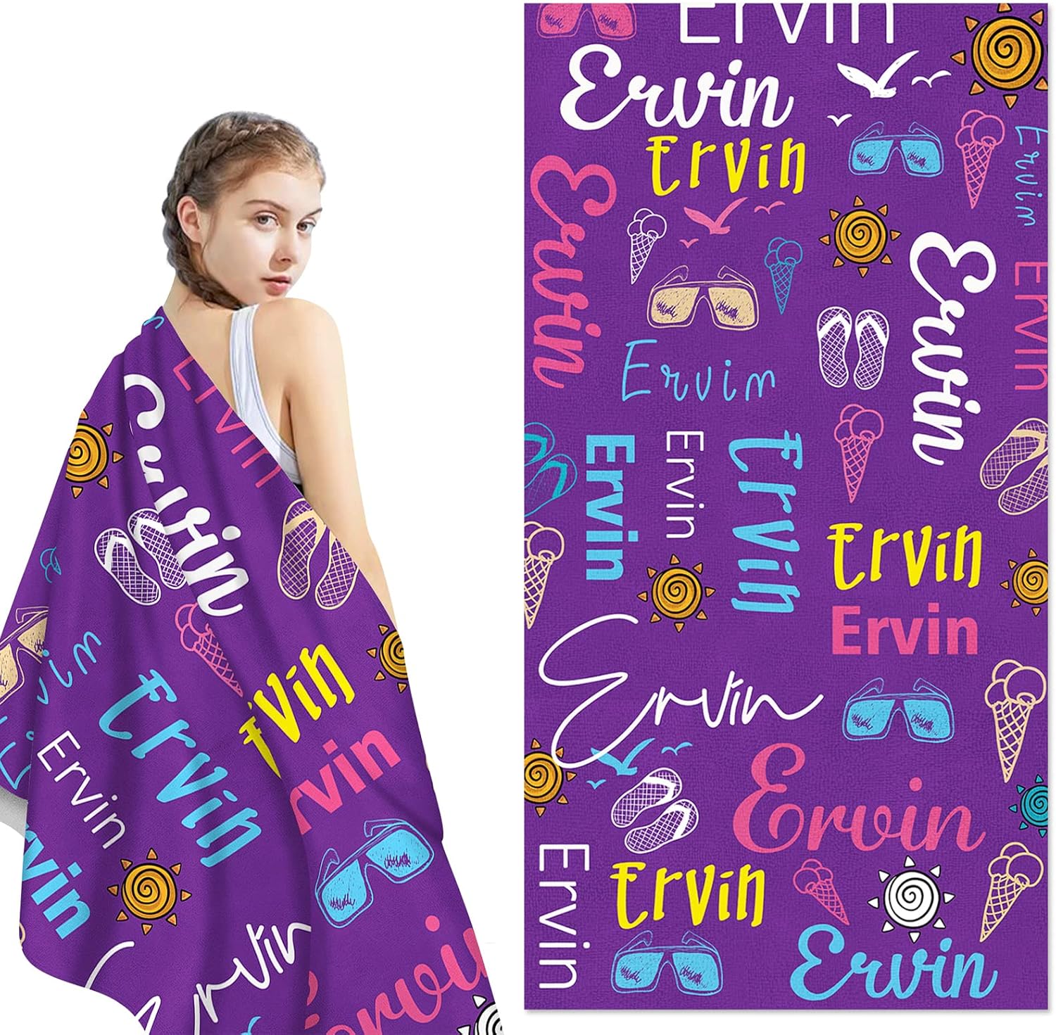 Novgarden Personalized Beach Towel for Kids, Custom Beach Towels with Names, 30'' x