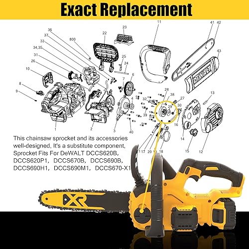 Miniatura 3 de 90618228 Piñón de transmisión de motosierra de repuesto apto para motosierras Dewalt DCCS620B DCCS690B DCCS620P1 DCCS670X1 DCCS670B DCCS690H1