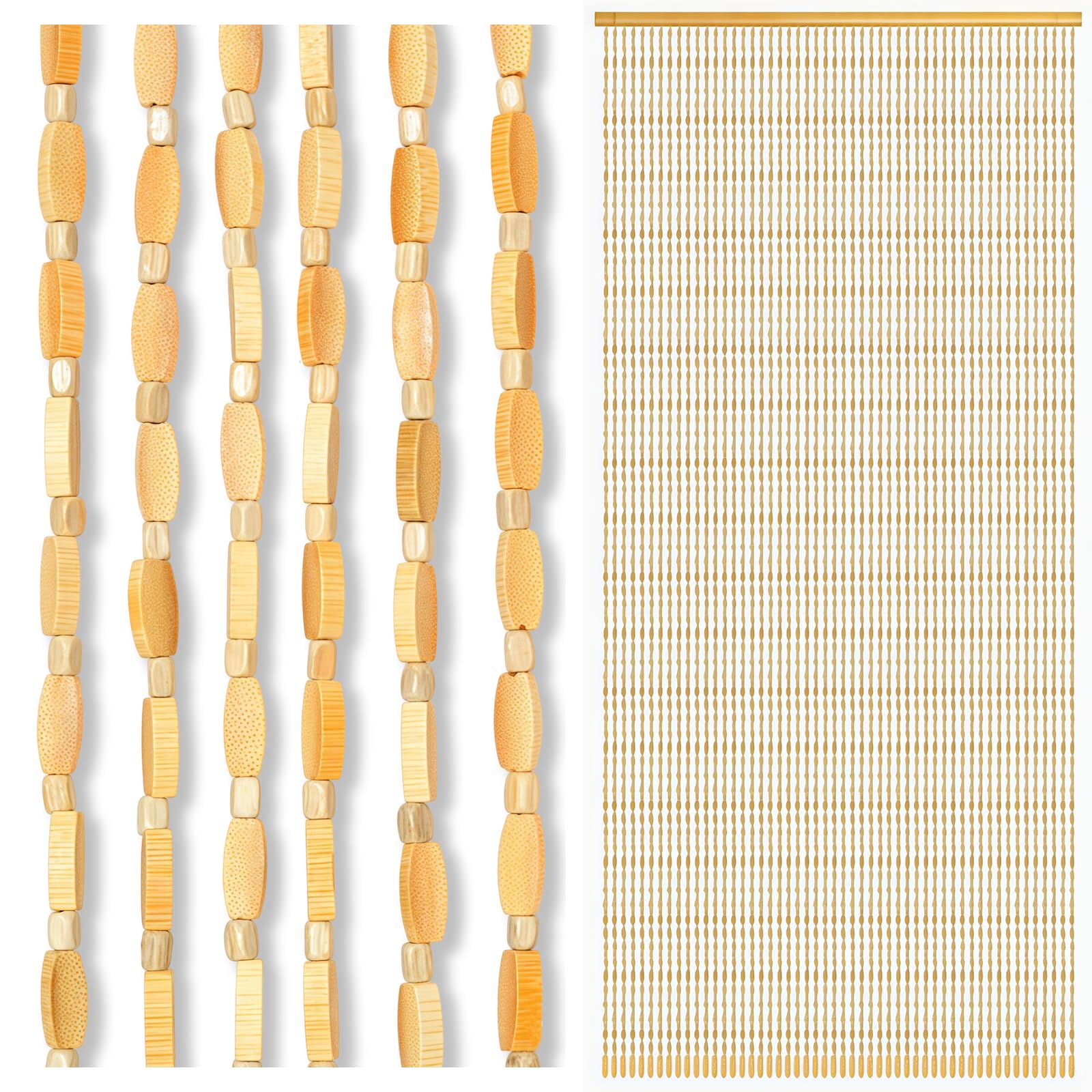 90x200cm Perlenvorhang, Handgefertigte Natur Türvorhang Perlen, 52 Stränge Beige Retro Perlenvorhang Türvorhang für Schlafzimmer Balkontür