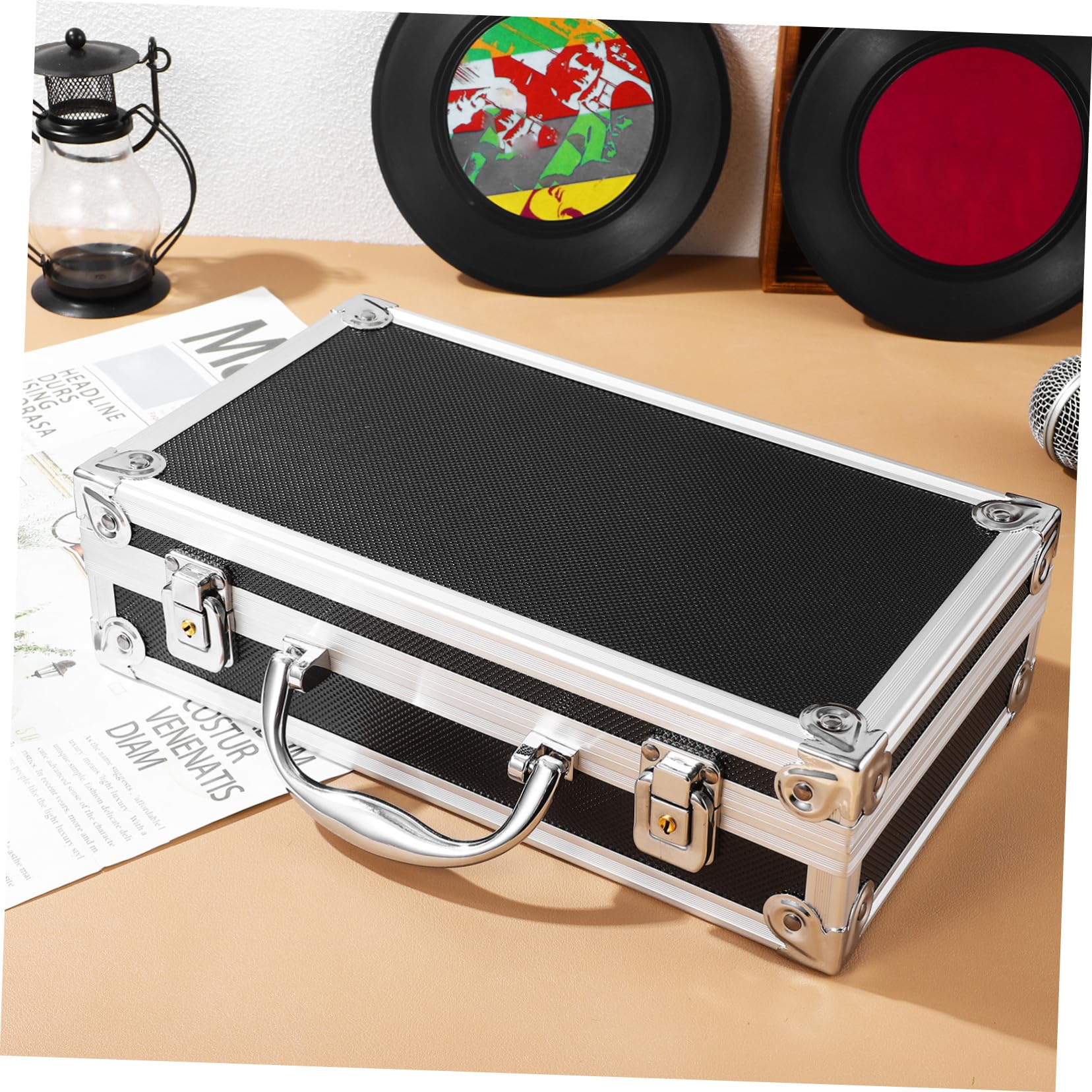 Contenitore Organizer Portatile Nero in Lega di Alluminio con Serratura e Chiave, Valigia Porta Attrezzi Multifunzione per Uso Professionale e Domestico
