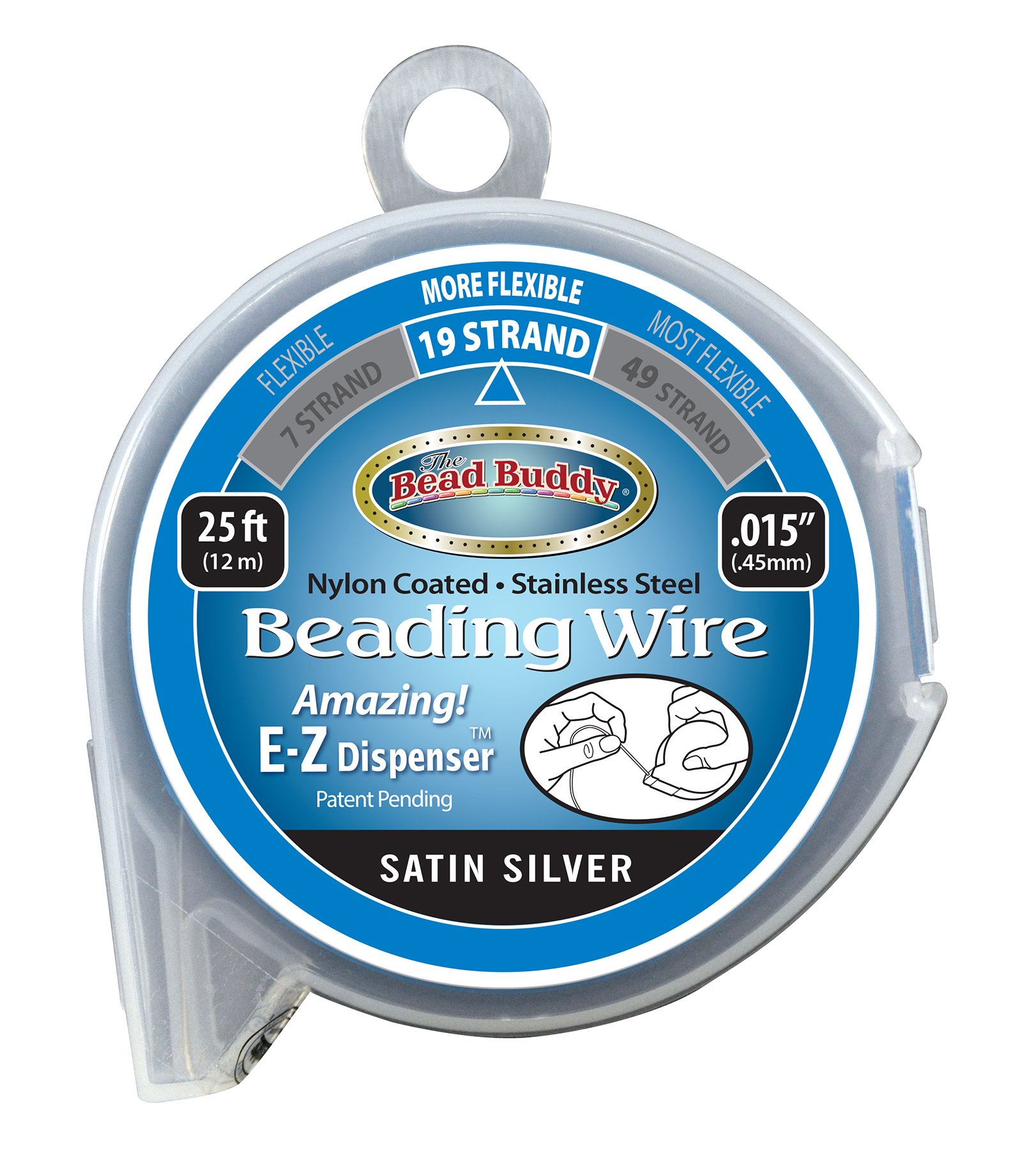 Bead Buddy 19 Strand Bead Stringing Wire, Satin Silver, 25 Feet in Length by 0.15 Inches-Strong, Flexible and Durable Beading Wire-Great Bracelet Making and Necklace Wire for Beading