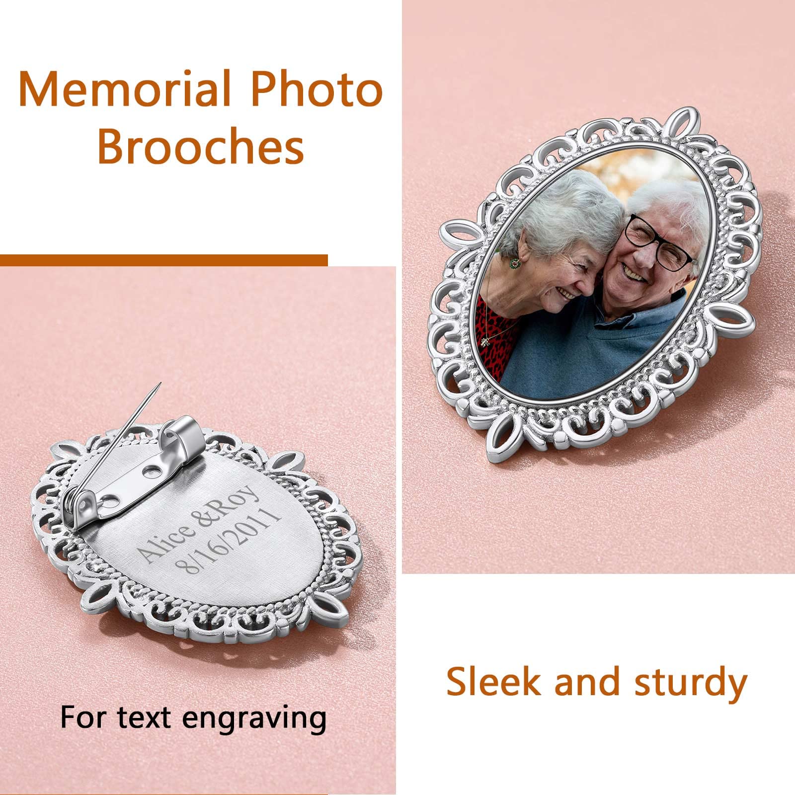FindChic Broche 1-4 Fotos Personalizadas Broches para Mantillas Acero Inoxidable Broches de Bisuteria para Ramo Novia