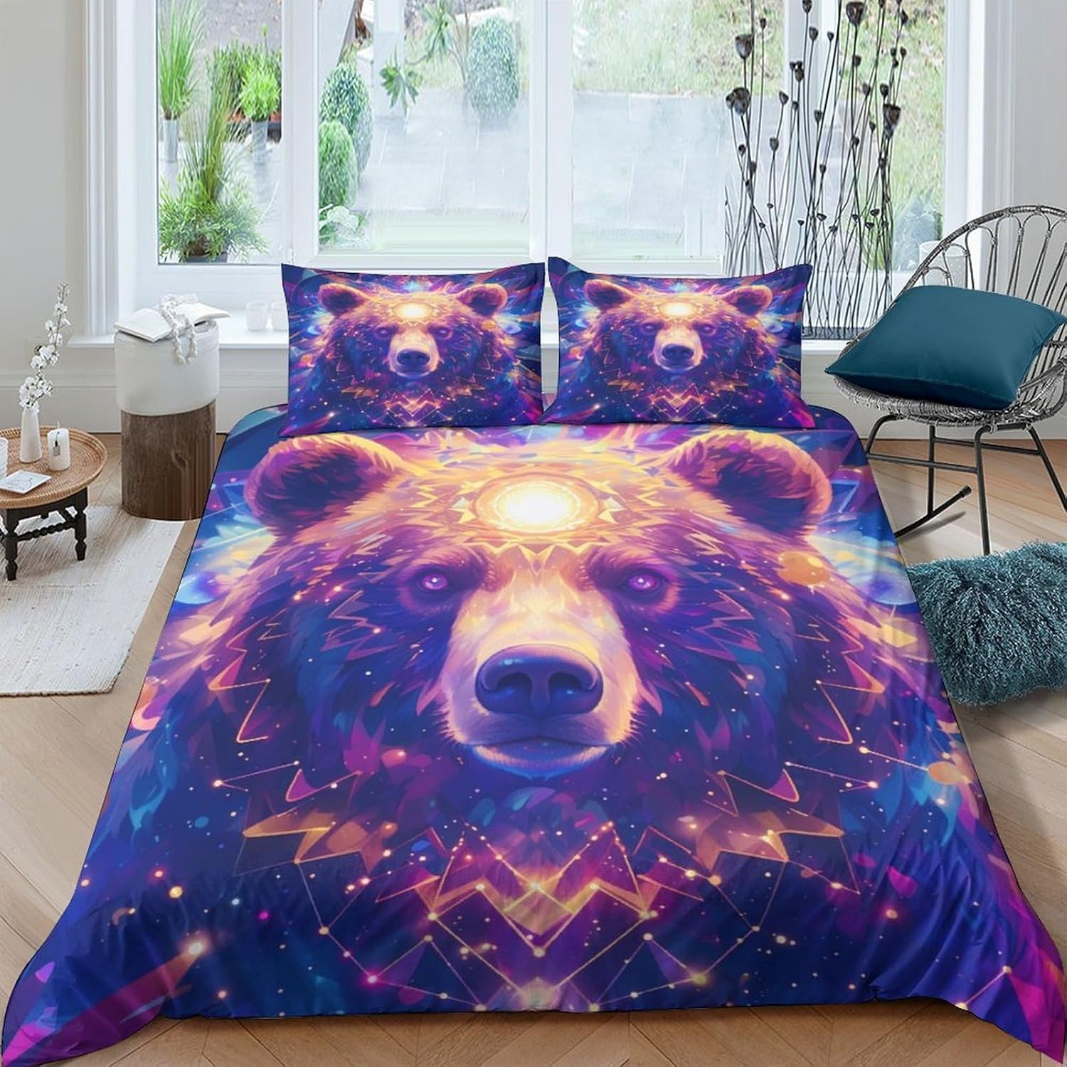 Housse de couette ours en microfibre 260x230 cm avec 2 taies d'oreiller