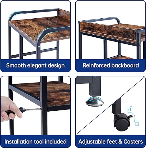 Miniatura 8 de Soporte de impresora grande de 22 x 18 pulgadas, mesa de impresora móvil con ruedas para almacenamiento y organización de oficina en casa, soporte
