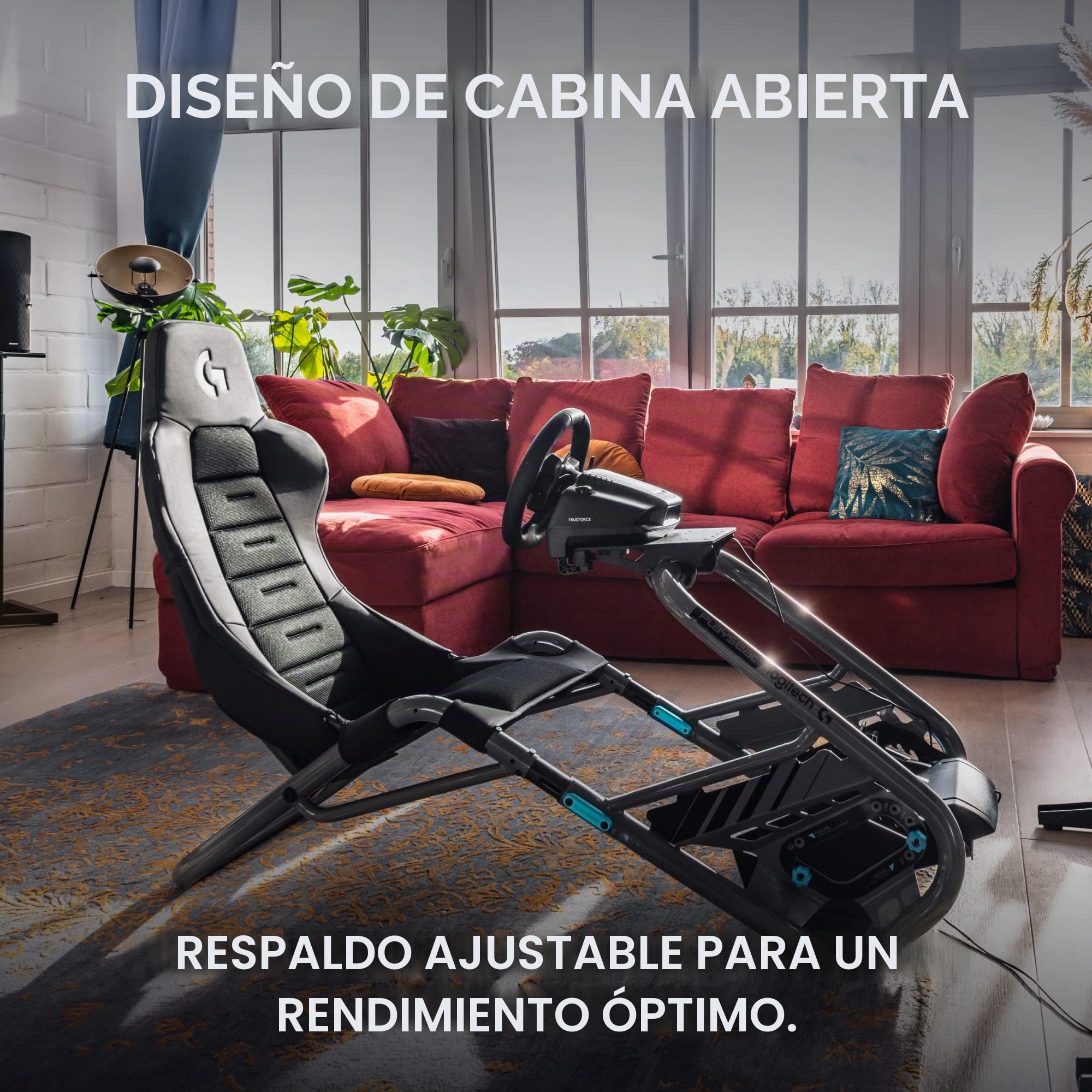 Playseat Trophy - Cabina de simulación de Carreras Logitech G Edition | Totalmente Ajustable | Compatible con Todos los Volantes Direct Drive | Ligero y Robusto