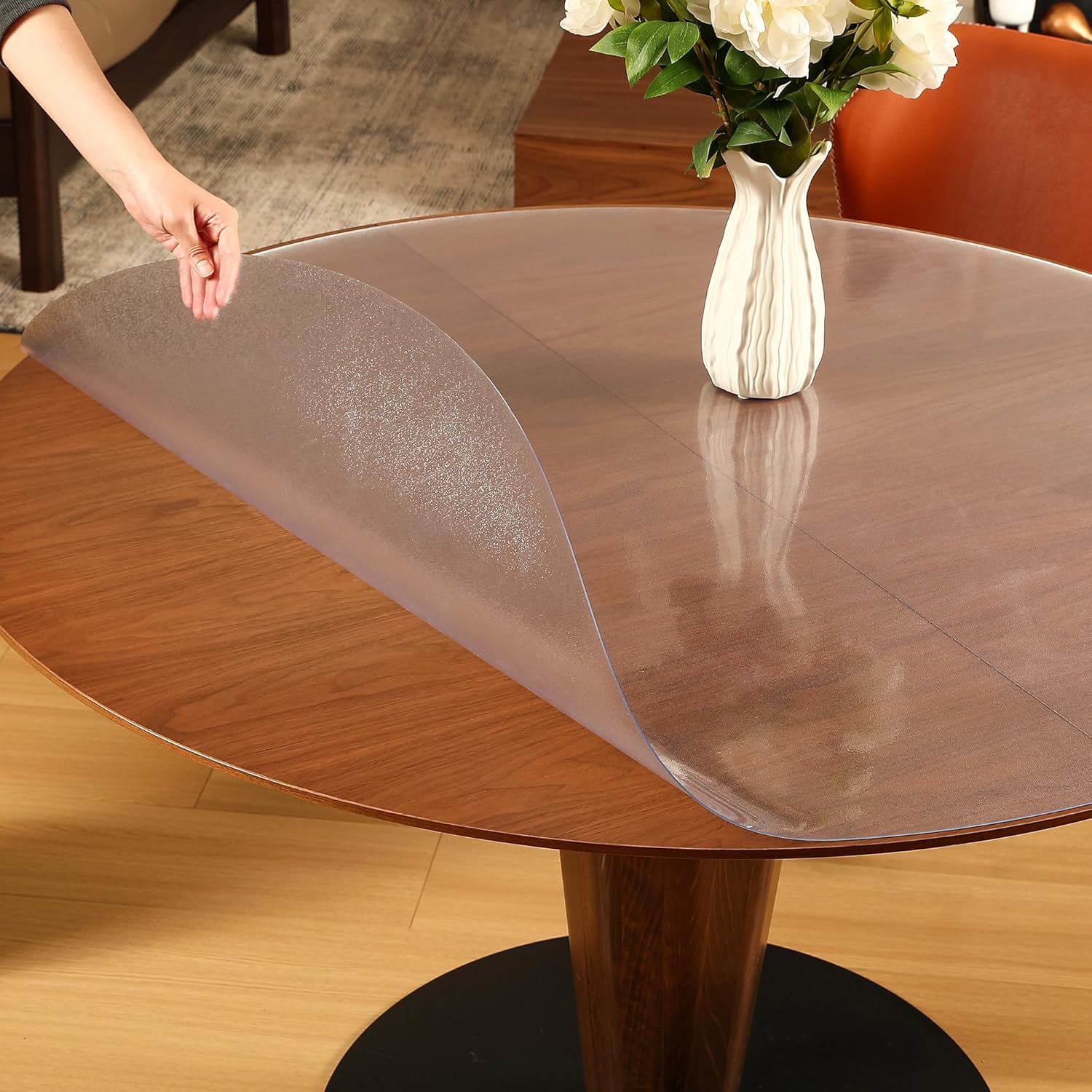 ETECHMART Frosted Plastic Table Cover Protector 48Inch, 2mm Thick Waterproof Clear Table Protector for Dining Table, Non-Slip Heat Resistant Frosted Desk Mat for Kitchen Office Desktop 2.0mm Frosted Dia. 48 Inches (Round)