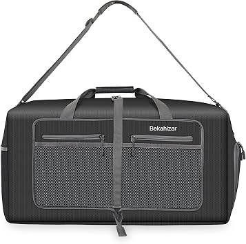 Travel Duffle Bag 60L Lightweight Foldable Holdall Duffels Large Weekend Overnight Bag Packable Carry On Luggage with Shoe Compartment for Men Women Camping Storage Gym Beach (Black)