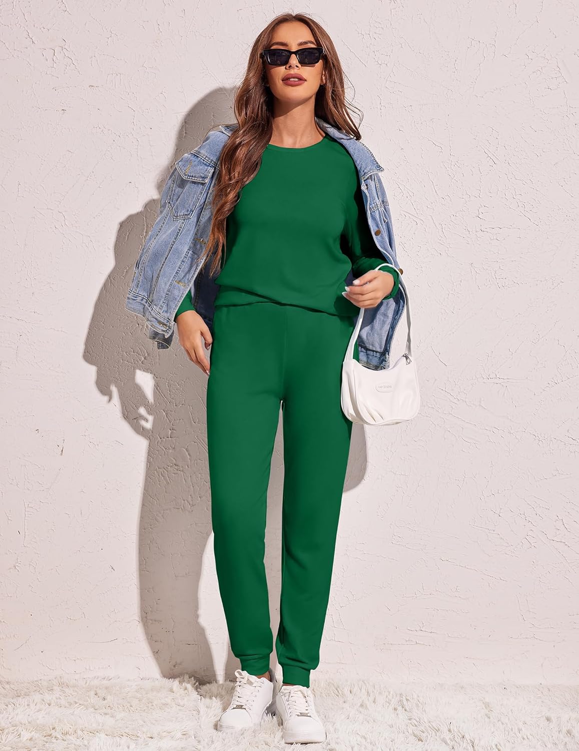 Ekouaer Women's Pajama Sets Casual 2Pcs Sleepwear Long Sleeve Pullover Tops Long Joggers Pants with Pockets - Image 2