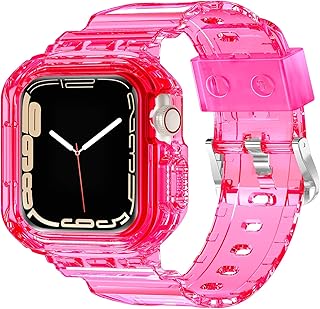 XYF Compatible for Crystal Clear Apple Watch Bands, 49mm 46mm 45mm 44mm 42mm 41mm 40mm 38mm Bumper Case for Men Women Jelly Sport Cover Strap for iWatch Ultra 3 2 Series 11 10 9 8 7 SE 6 5 4 3