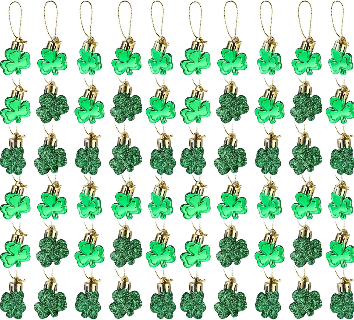 Leinuosen 48 Pieces St Patrick's Day Shamrocks Ornament Good Luck Clover Hanging Bauble Ornament Saint Patty's Day Green Shamrocks Ornament for Tree Baubles Table Shelf Festival Decorations