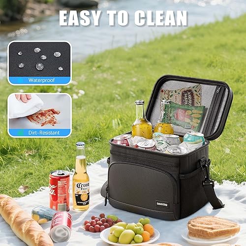 Miniatura 4 de Lonchera térmica para mujeres y hombres, bolsa térmica suave para el trabajo, oficina, viajes, picnic, color negro, 9L