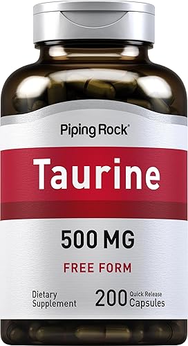 Piping Rock Cápsulas de taurina de 500 mg 200 unidades Forma libre Sin OMG, suplemento sin gluten Piping Rock Cápsulas de taurina de 500 mg 200 unidades Forma libre Sin OMG, suplemento sin gluten