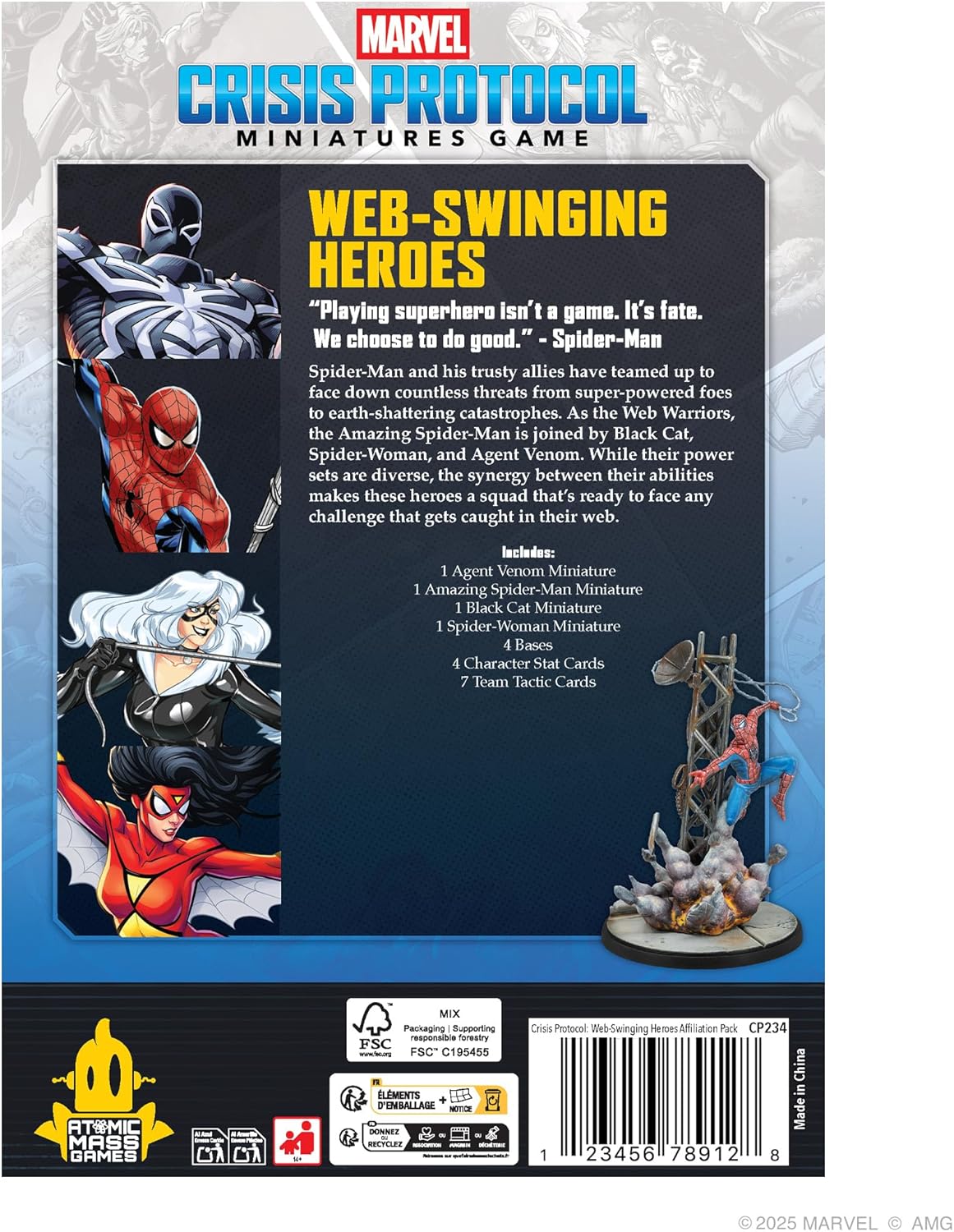 Asmodee Marvel: Crisis Protocol Web-Swinging Heroes Affiliation Pack - Spider-Man, Black Cat, Spider-Woman & Agent Venom, Tabletop Superhero Game, Ages 14+, 2 Players, 90 Minute Playtime