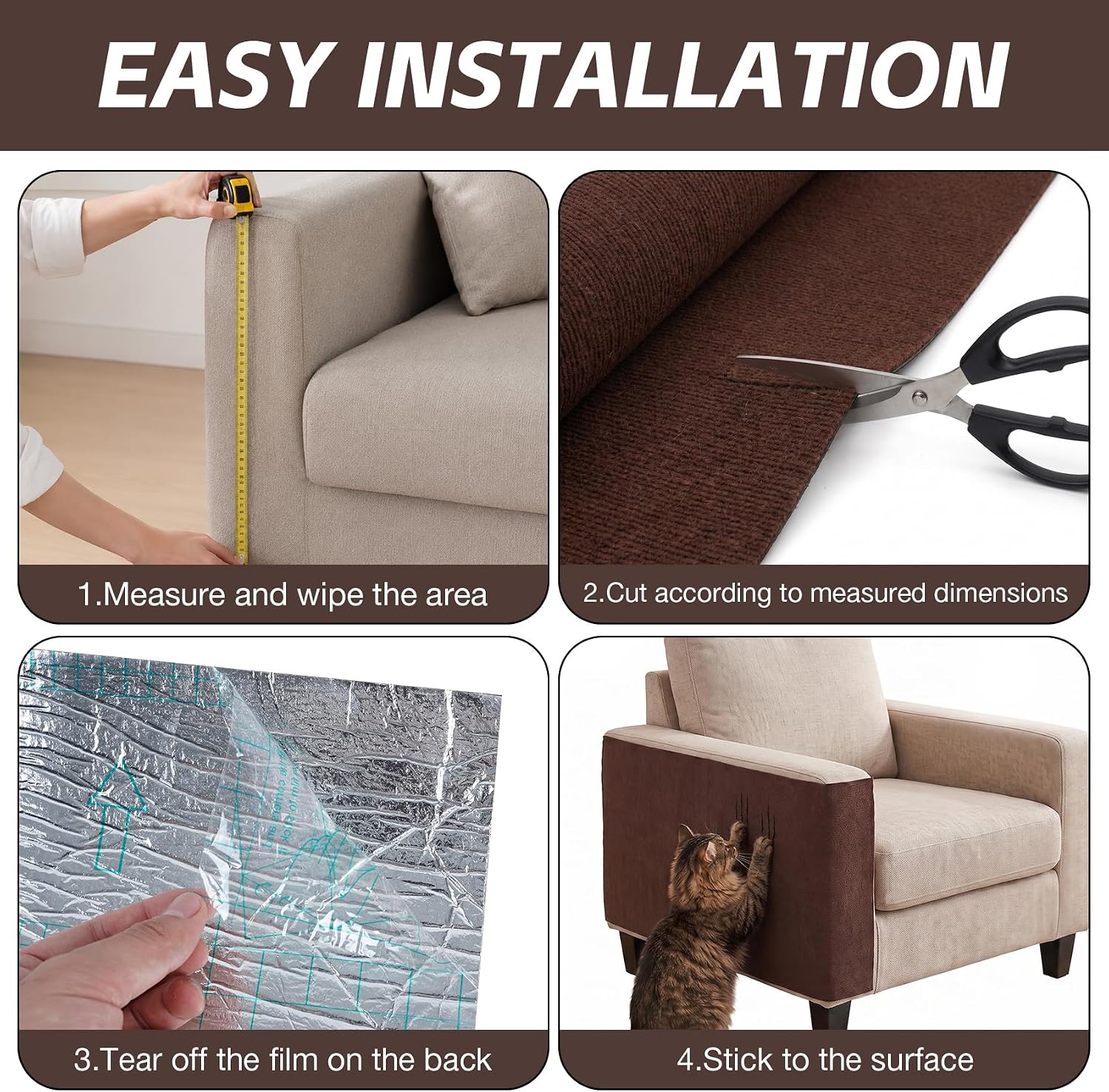 Cat Scratch Couch Furniture Protector, 78.7 in x 15.8 inches Self-Adhesive Cat Scratching Carpet for Furniture Protector Couches, Sofas, Walls, Doors image 5