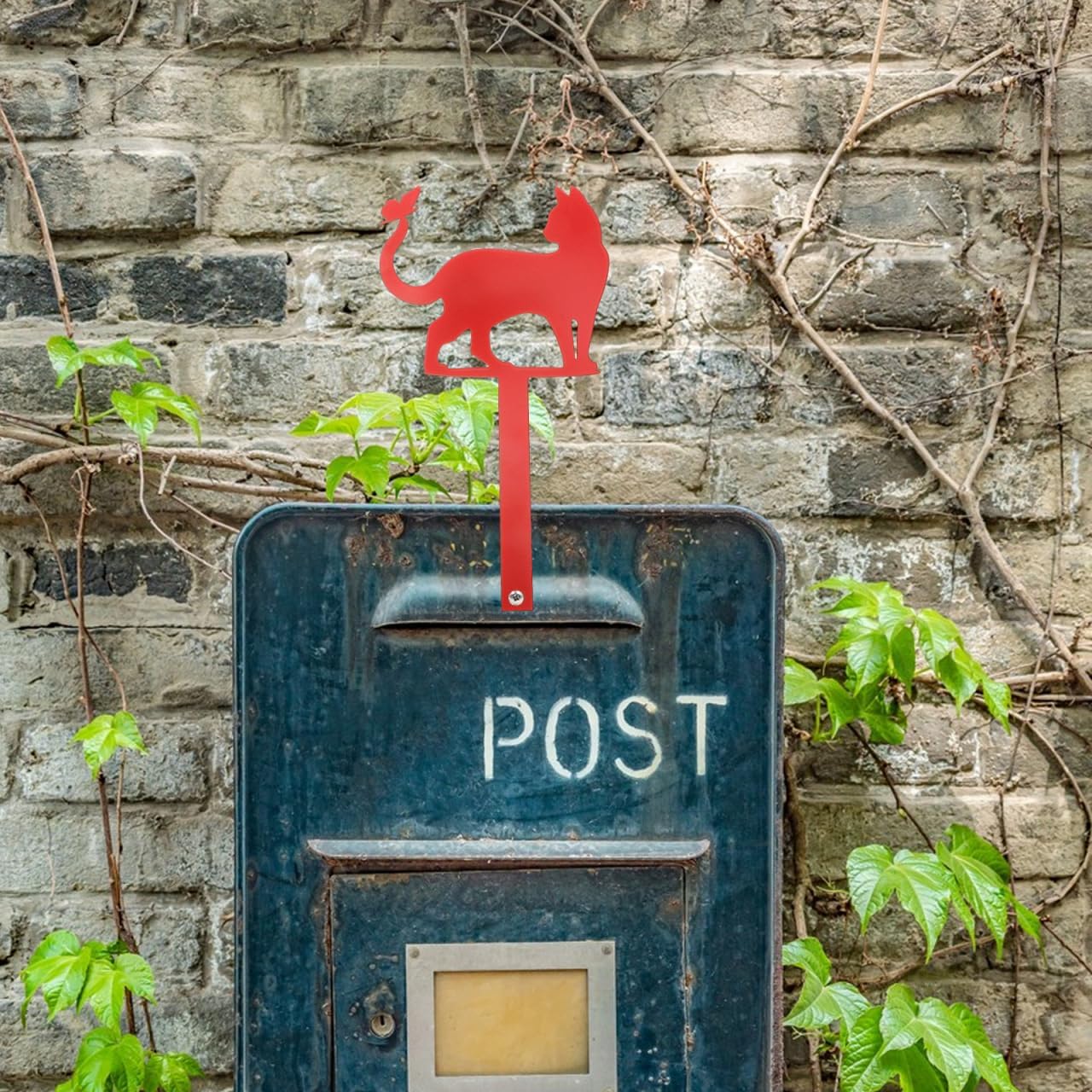 POPETPOP Cat Shape Mailbox Decoration Stake Outdoor Garden Flag Sign 9.84X5.11 Inches Metal Mailbox Ornament for Lawn Yard