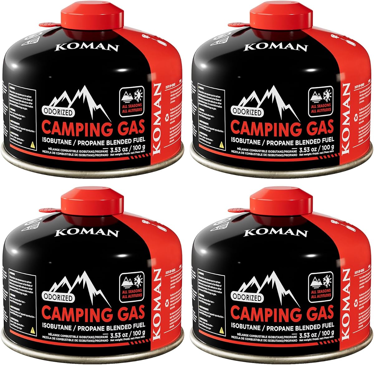 KOMAN Recipiente de combustible de isobutano, 3.53 oz, combustible para estufa de camping, mezcla de butano y propano, recipiente de gas para combustible de camping, recipiente de combustible de butano, combustible para estufa de mochilero (paquete de 4)