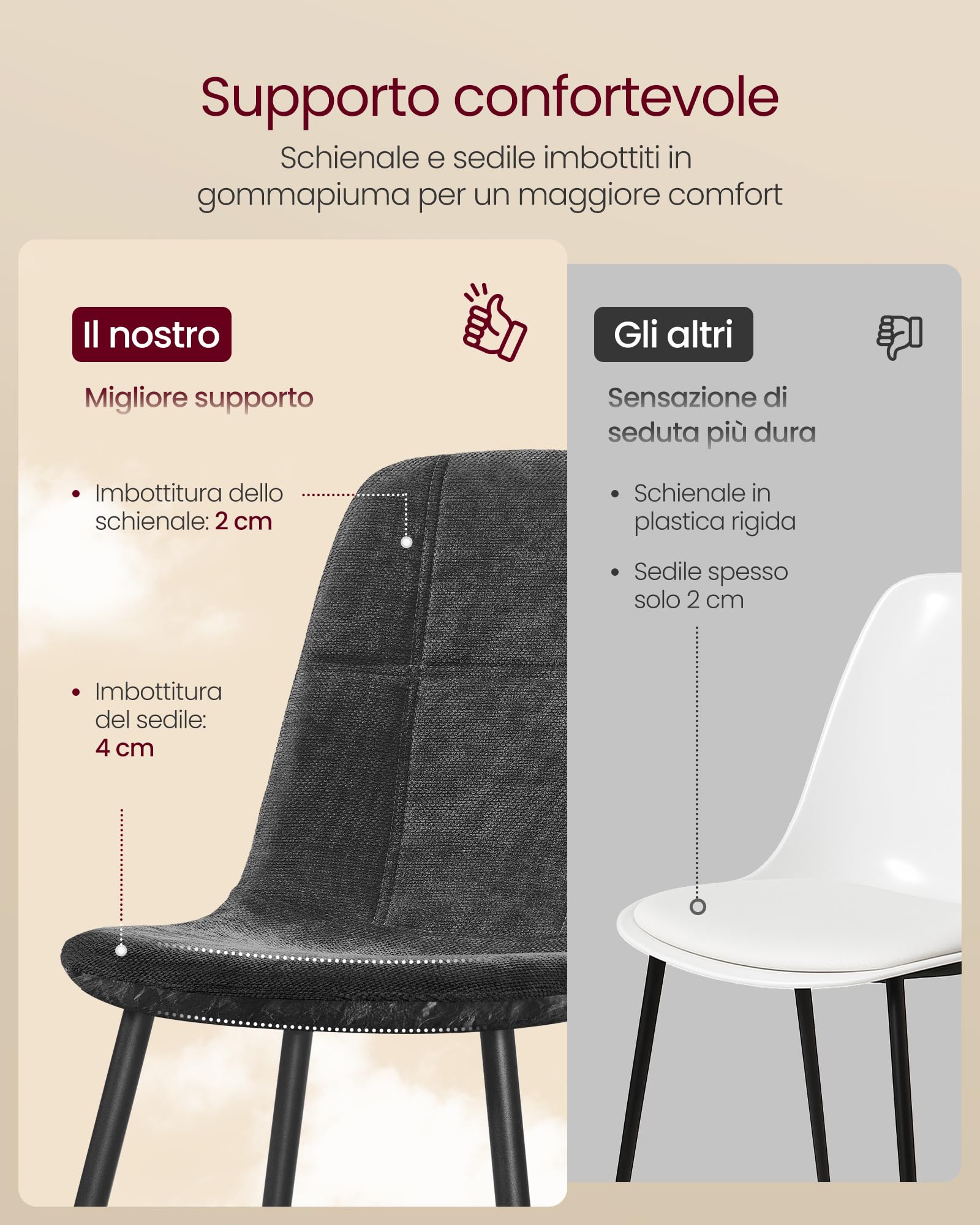 VASAGLE Sedie da Pranzo, Set di 4, Struttura in Metallo, Piedini Regolabili, Facile da pulire, Sedie Imbottite da Cucina, Tessuto Ciniglia, PU con Motivi di Ghiacciai, Grigio Ardesia KDC188G01