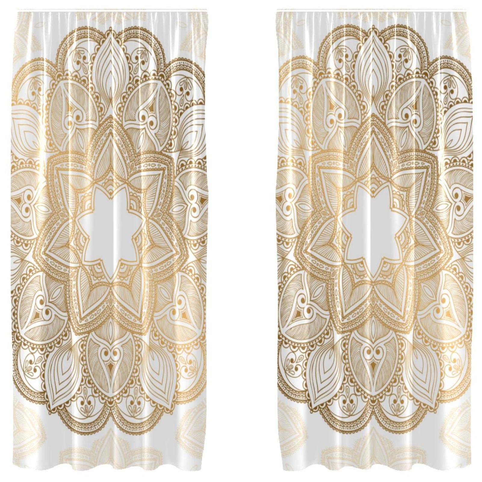 Cortinas de salón mandala dorado y blanco 140x213 cm pack de 2 unidades