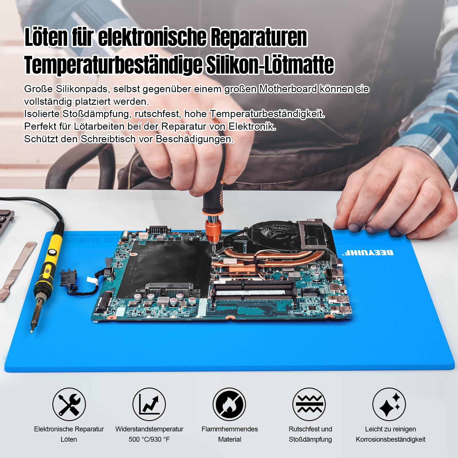 500℃ Reparatur- und Lötmatte Silikon, 4.5mm Ultradicke Silikon Arbeitsmatte, Soldering Mat Antistatisch für Lötpistolen, Heißpistolen - Elektronikreparaturen - Silikon-Lötmatte (50x35cm)