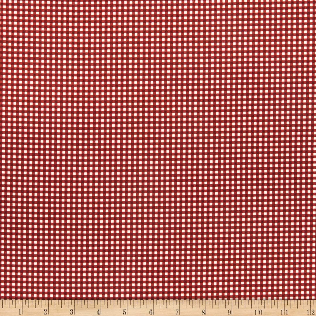 Benartex Rustic Village Christmas Village Check Berry, Fabric by the Yard