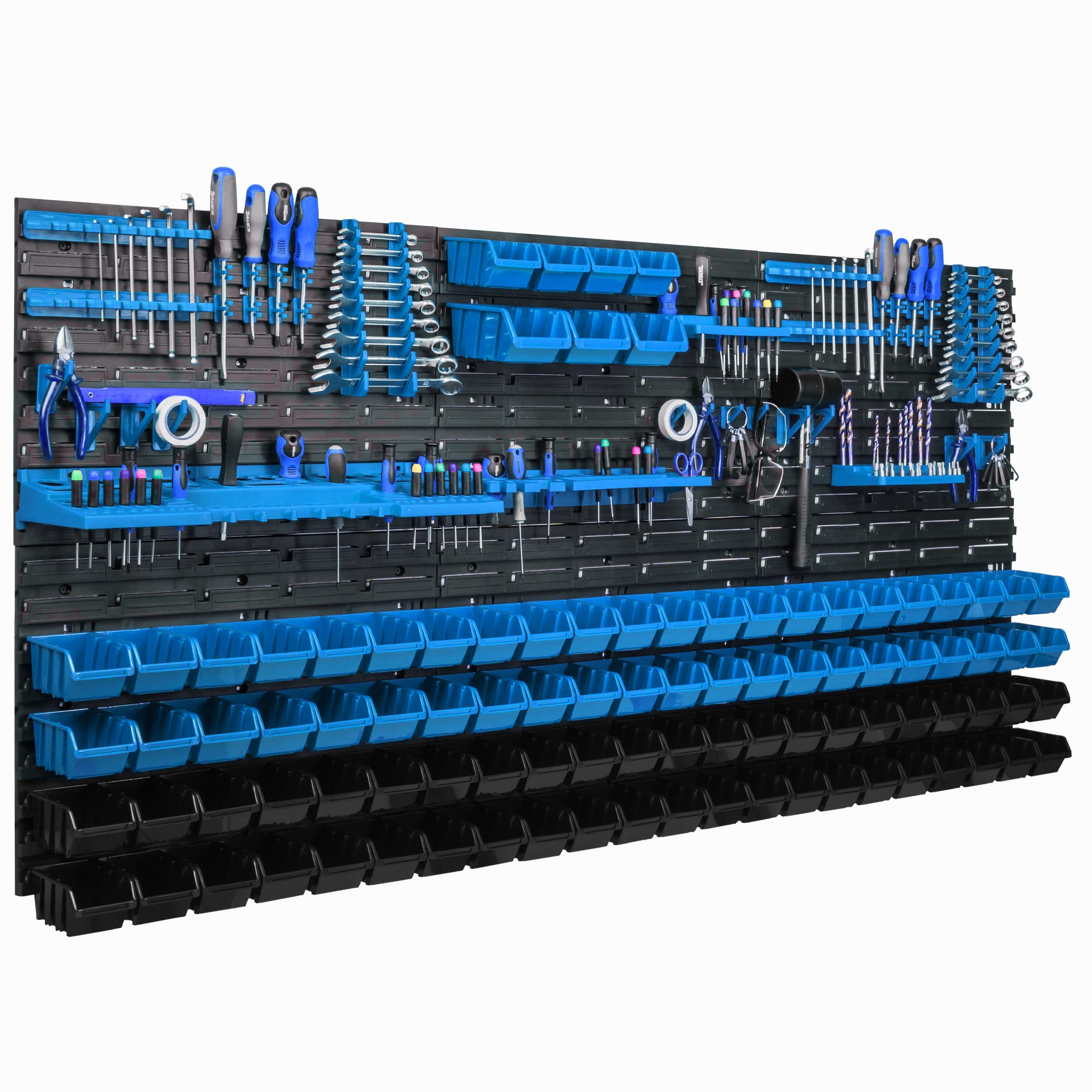System przechowywania regał ścienny 173 x 78 cm, uchwyty na narzędzia, 95 szt. Pojemniki do układania w stos, regał do przechowywania magazynów, bardzo mocne płyty ścienne, regał z możliwością rozbudowy, regał warsztatowy, regał magazynowy