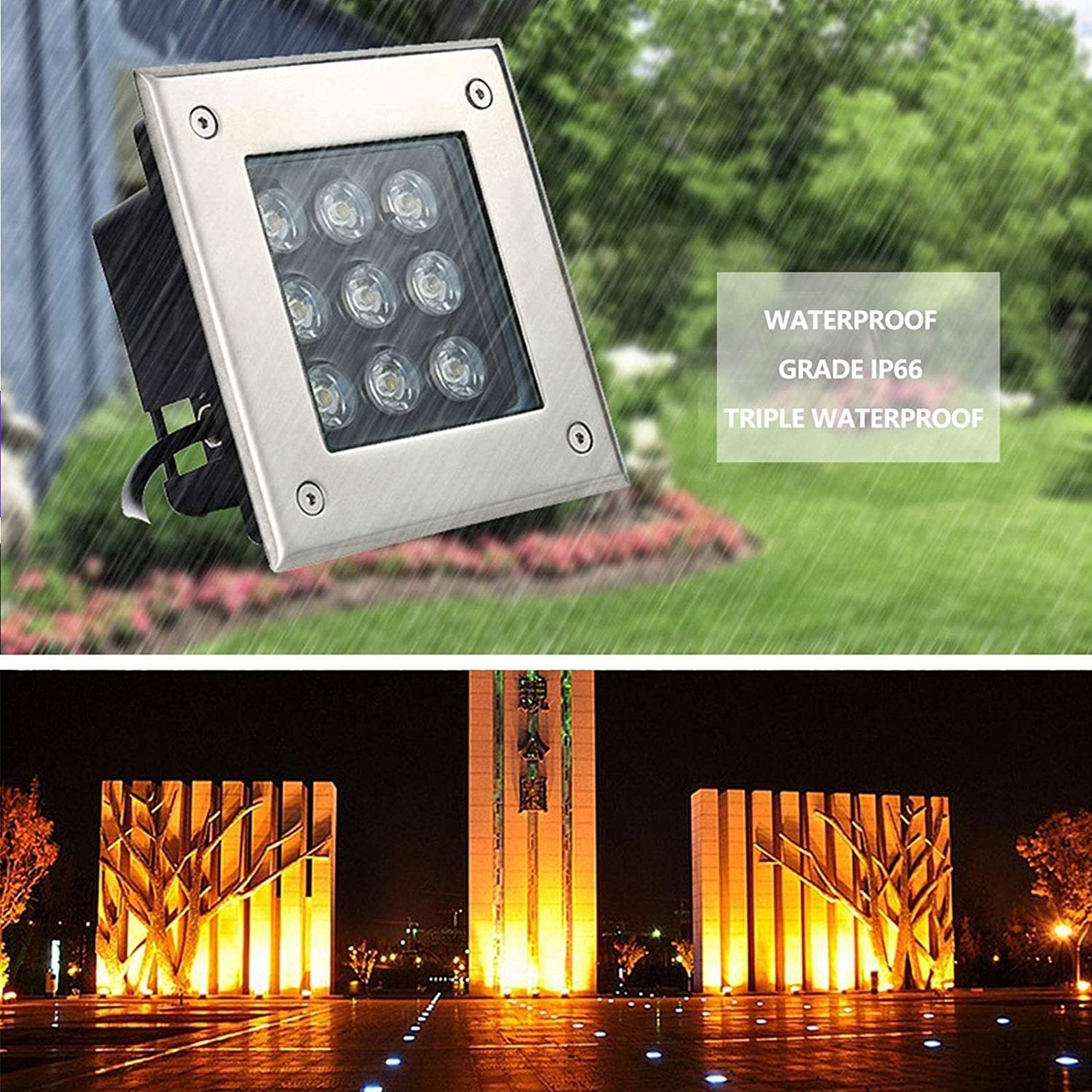 Luci paesaggistiche a LED da terra 4 pezzi - Luci interrate per esterni, Luce sotterranea a LED, Luci a LED calpestabili Luci quadrate impermeabili IP67 interrate adatte per giardino, pavime
