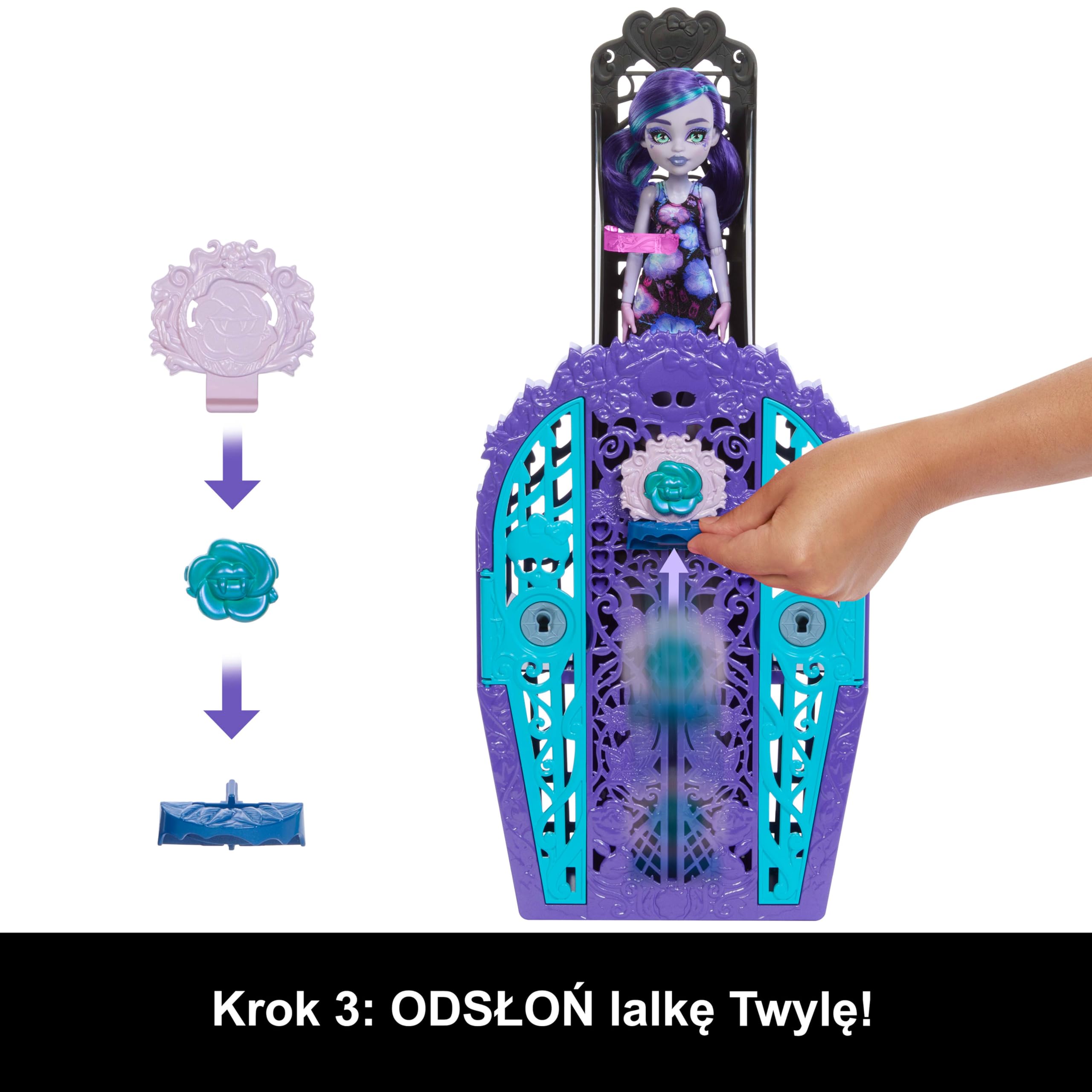 Monster High Straszysekrety Twyla Seria 5 Ogrodowe zagadki Zestaw lalka, szafa i ponad 19 niespodzianek, w tym ubranka dla lalki i akcesoria, HYT74