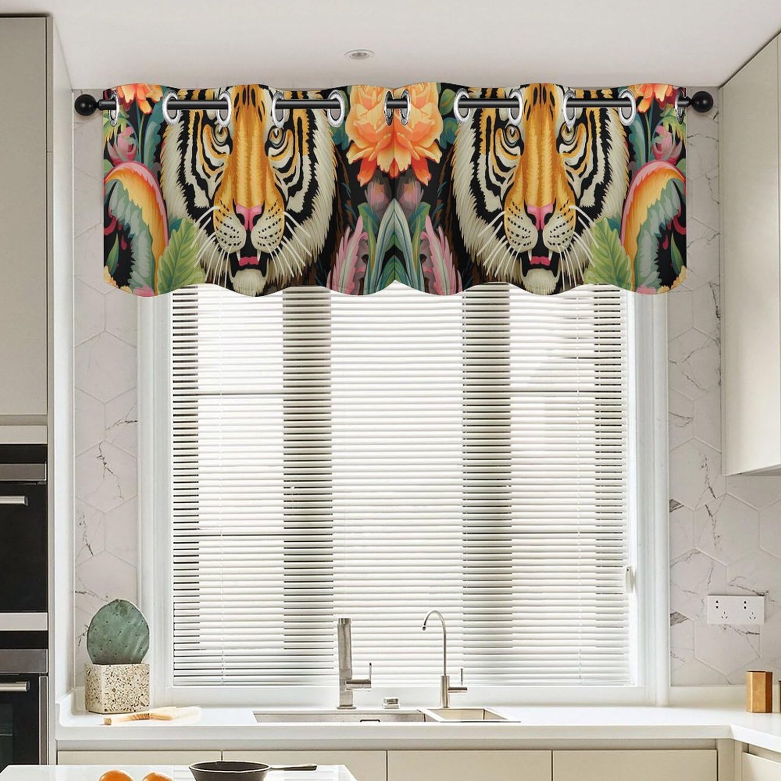 Cenefas de tigre de alta calidad, cortinas chinoiserie florales para sala de estar, 2 paneles