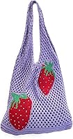 Cute Strawberry Crochet Tote Bag - Handmade Boho Beach Shoulder Bag for Women, Aesthetic Knitting Summer Handbag
