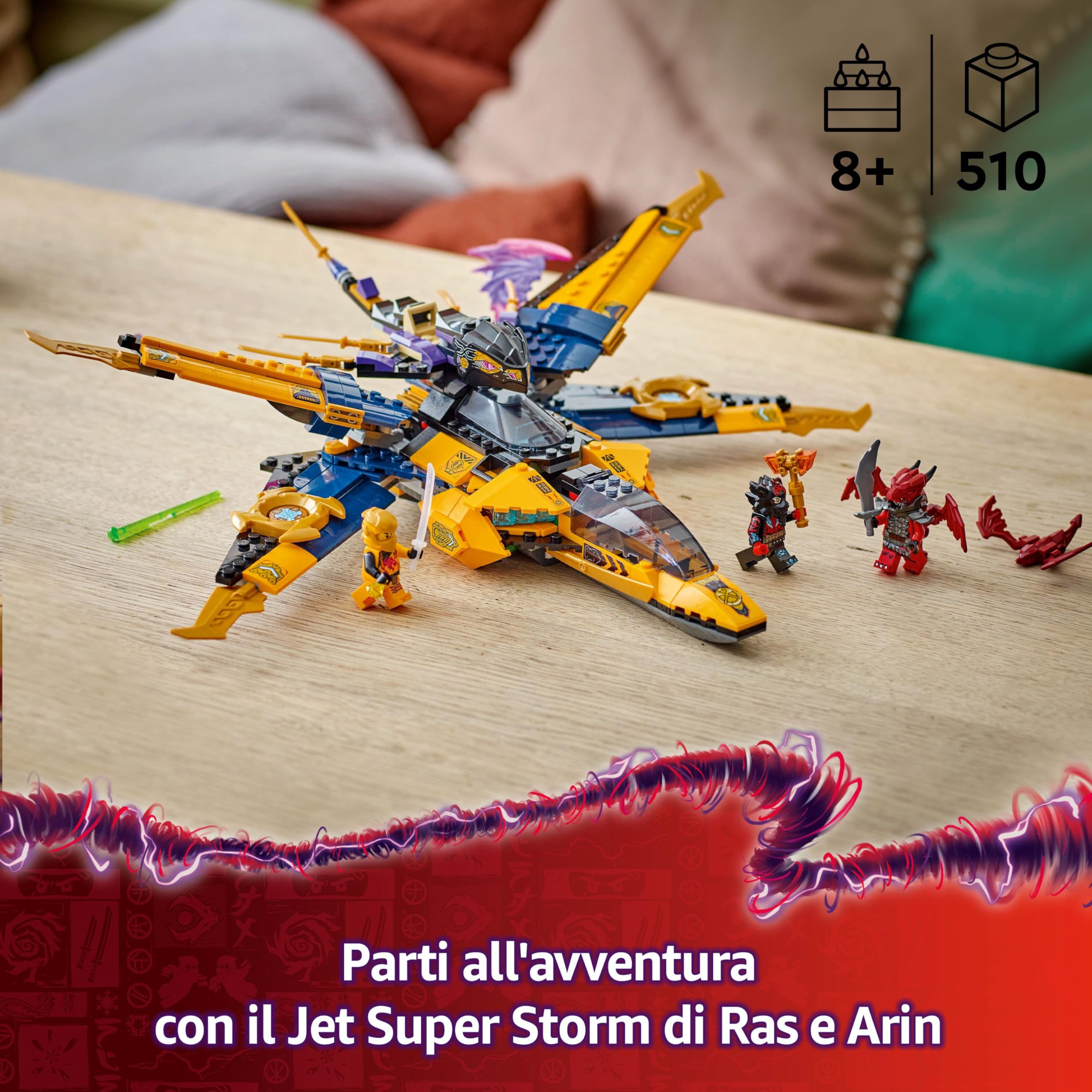 LEGO NINJAGO Jet Super Storm di Ras e Arin - Aereo Giocattolo da Costruire con Drone Staccabile, Capsula di Salvataggio e 3 Minifigure, Giochi per Bambini da 8 Anni da La Rivolta dei Draghi 71833