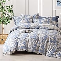 Vista 26 de Juego de funda de edredón de 100 % algodón, tamaño King, color azul océano reversible con cierre de botón, juego de ropa de cama azul marino