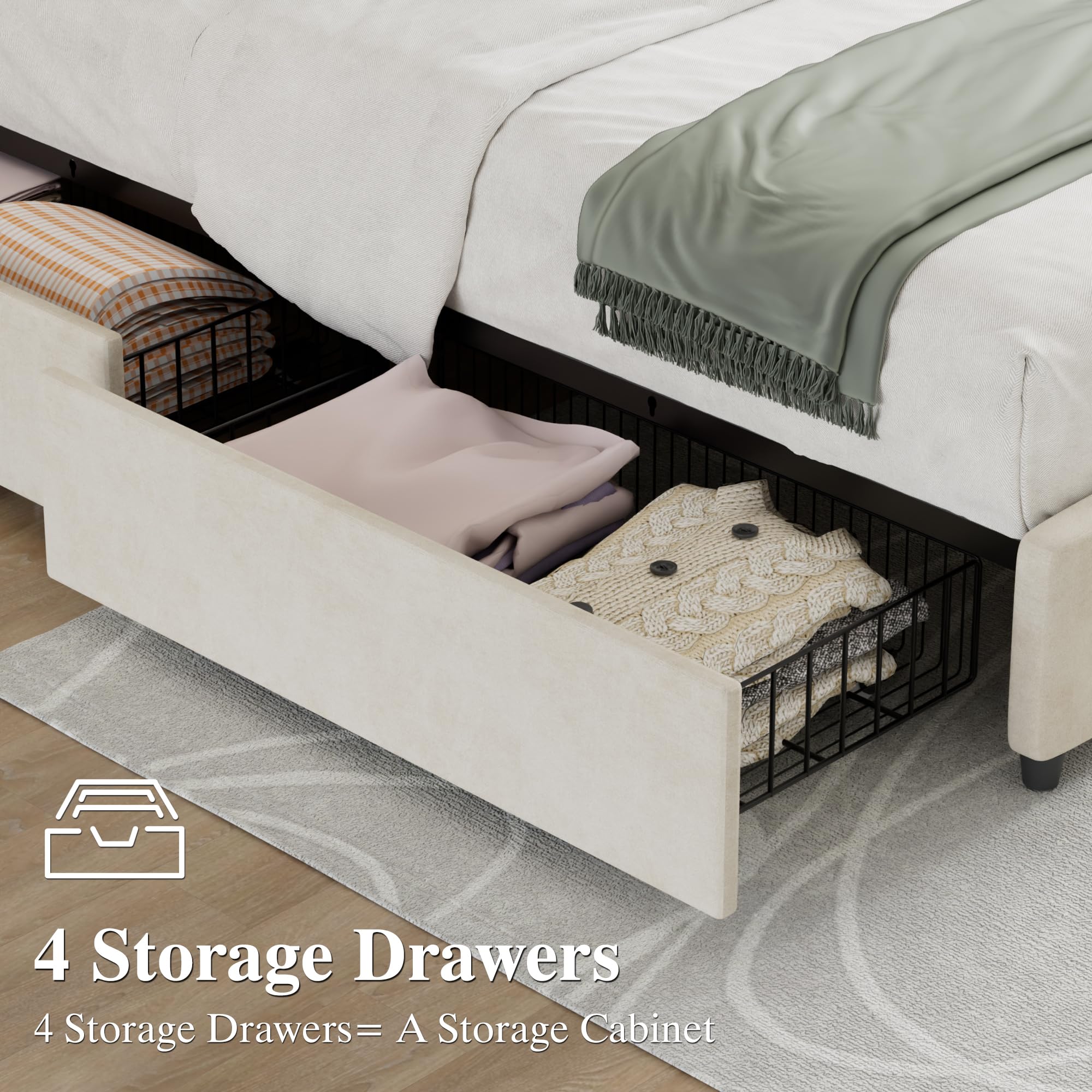 Amazon.com: VECELO Queen Size Bed Frame with 4 Storage Drawers