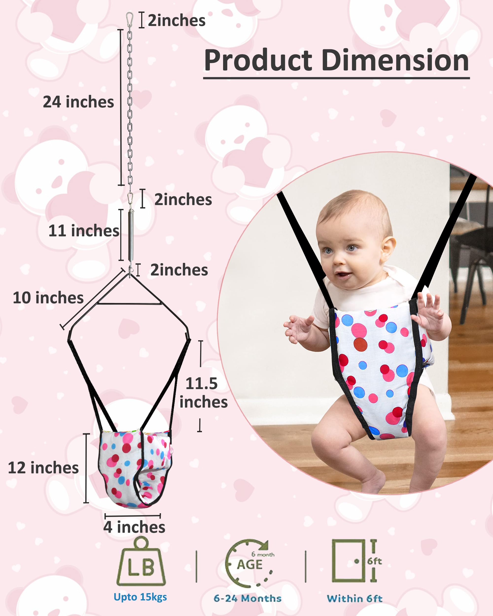 Vparents 2 in 1 Baby Toddler Jumper with Window Hanging Metal Stand Cum Baby Walking Harness Function, Fun Activity for 6-12 Months Infant Preemiee 1