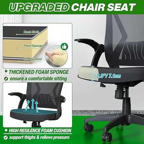 Miniatura 5 de Silla de escritorio ergonómica con brazos abatibles, soporte lumbar para trabajo, estudio, adultos y estudiantes