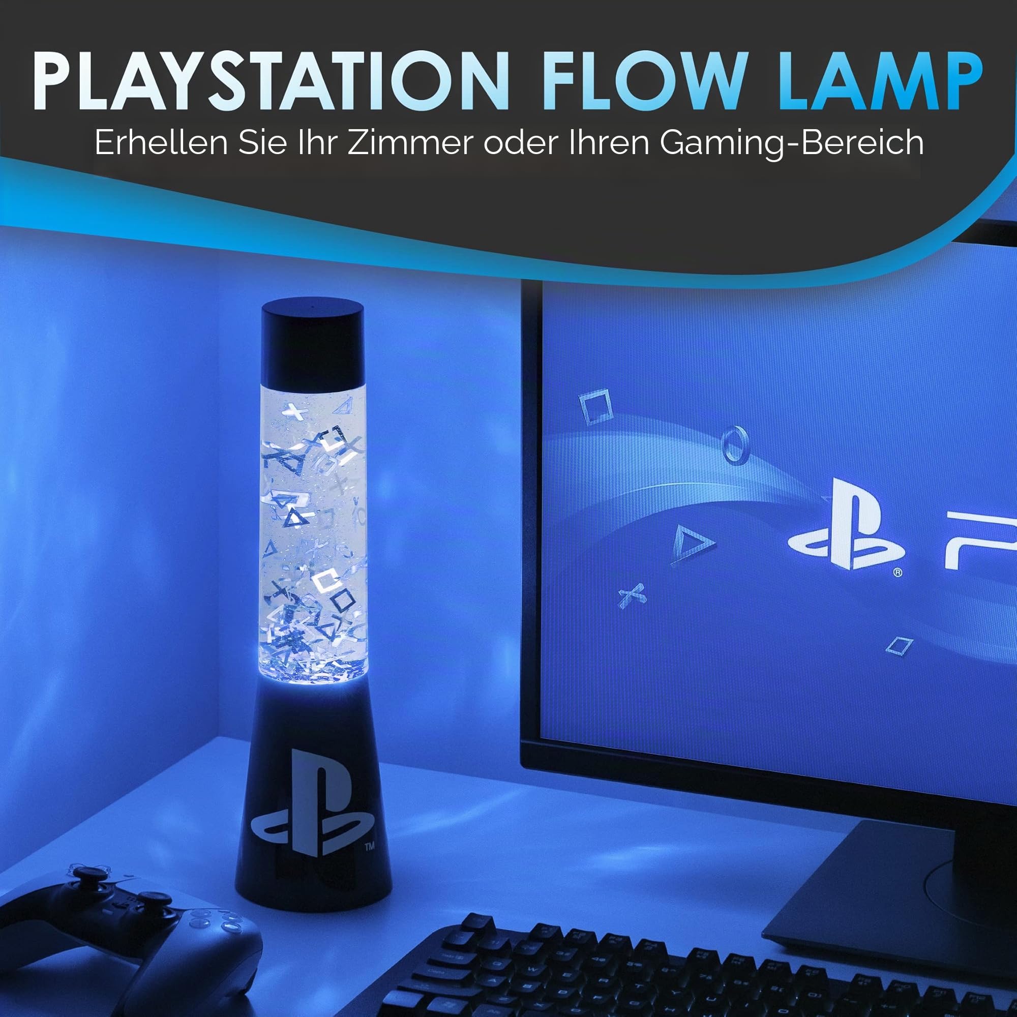Paladone PP10211PS Playstation Glitter Flow Night, Bedroom Décor Mood Light, 33 cm Lampe, Plastic, Mehrfarbig