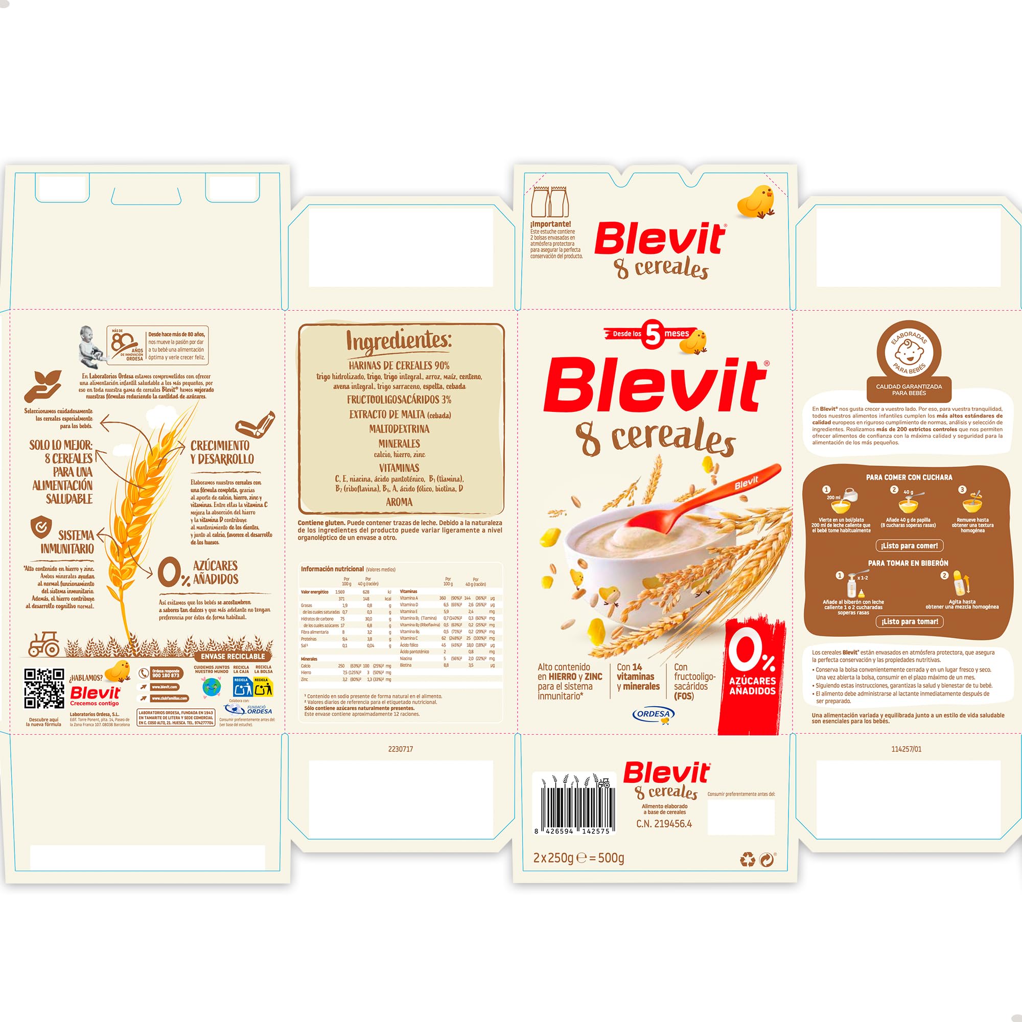 Blevit 8 Cereales 500g Papilla Bebé 5 Meses 14 Vitaminas y Minerales