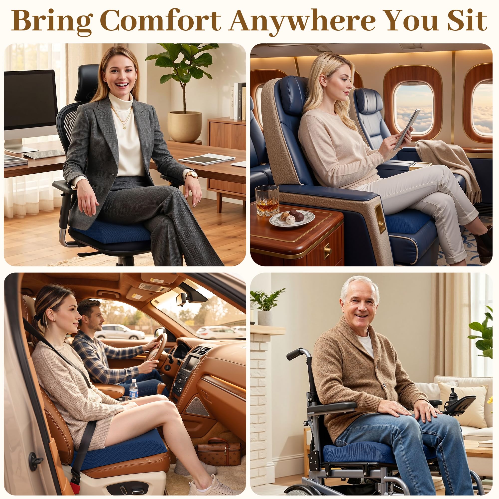 TranquilRelax Grande cuscino da seduta, in memory foam, per lunghe ore di seduta su sedia da ufficio, casa e auto, antiscivolo, per alleviare il dolore alla schiena, alla sciatica, all'anca e al