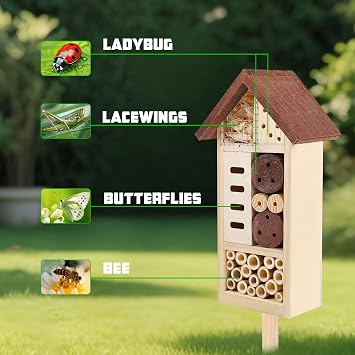 Lulu Home Wooden Insect House with Stake, 19.7 X 3.4 X 5.4 Inch