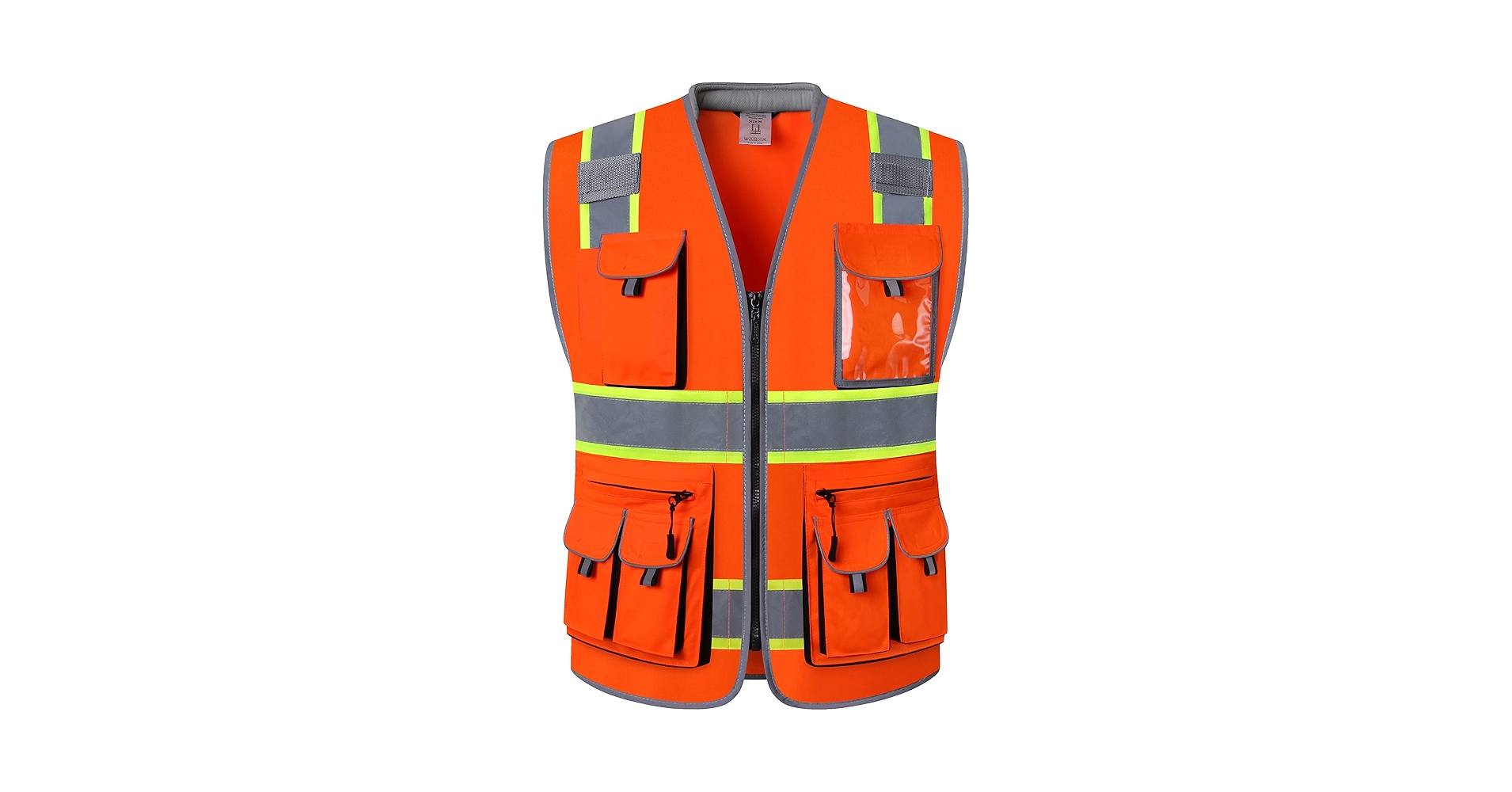 JKSafety 10 Pockets Class 2 Hi-Vis Zipper Front Safety Vest