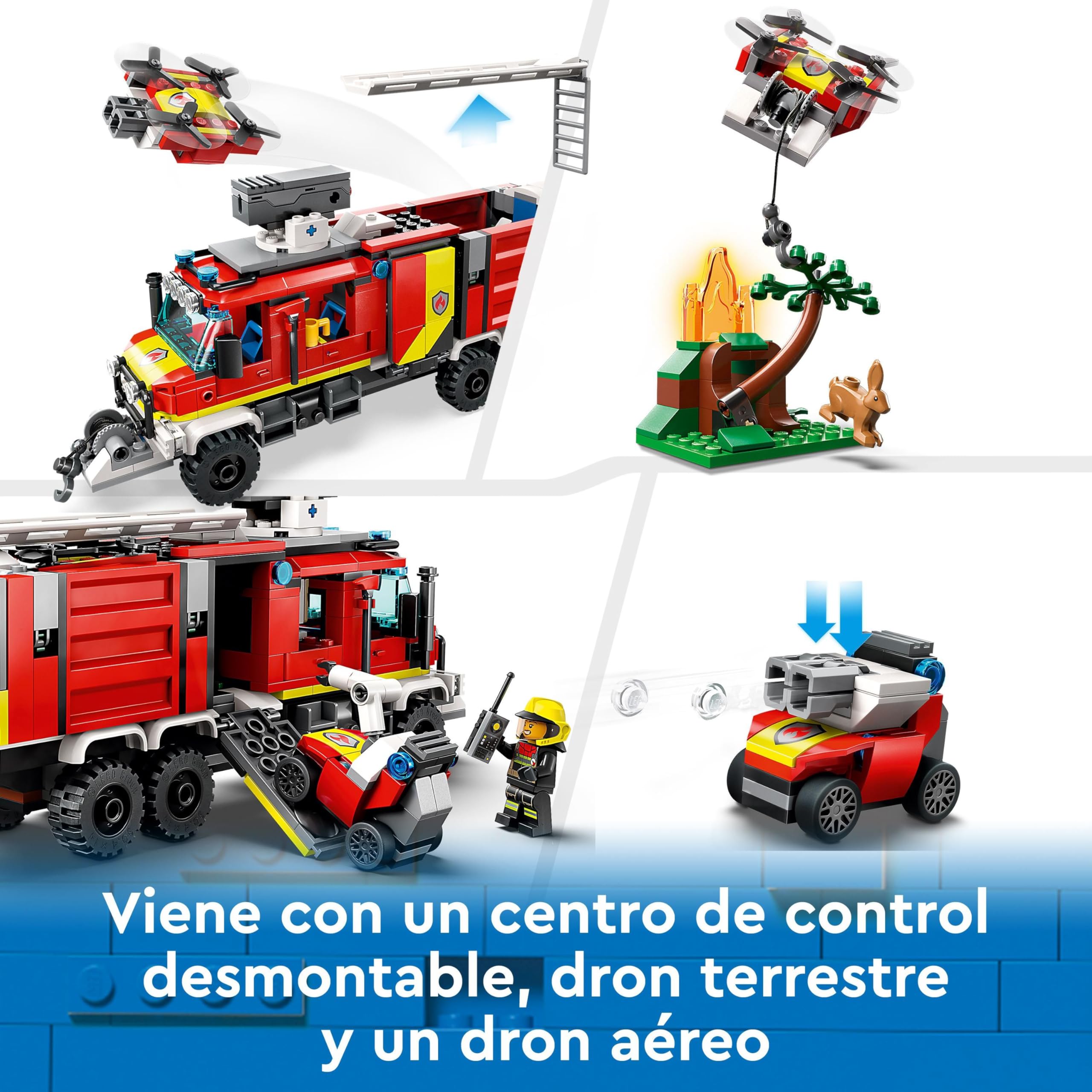 LEGO City Unidad Móvil de Control de Incendios, Camión de Bomberos de Juguete, Drones y 3 Minifiguras, Vehículos de Emergencia para Niños y Niñas de 6 Años o Más 60374